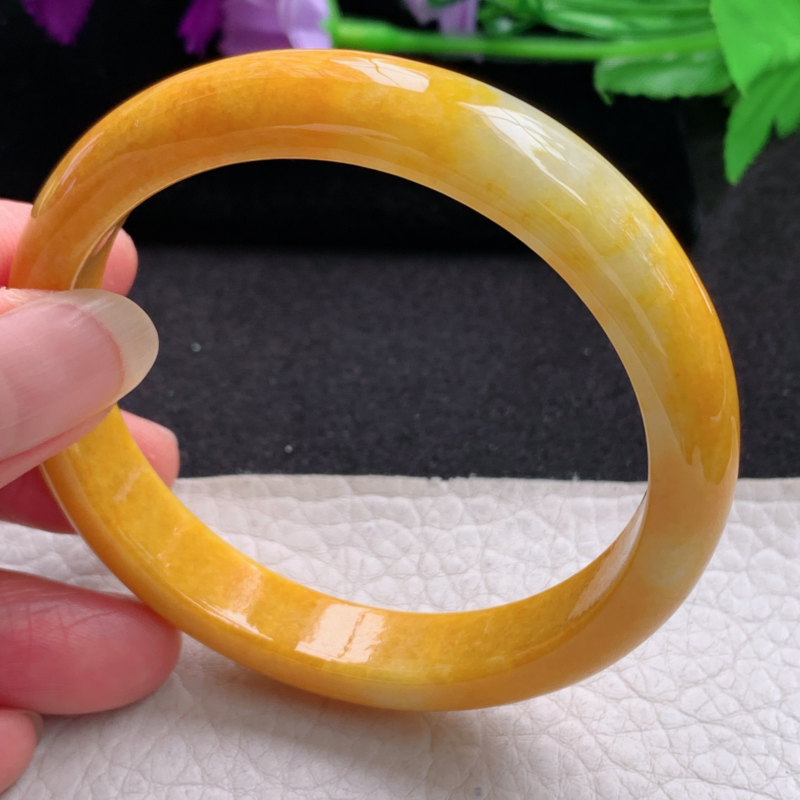 mq招财款58*11.5*7.6平安镯 天然缅甸翡翠A货手镯冰黄贵气正圈玉手环