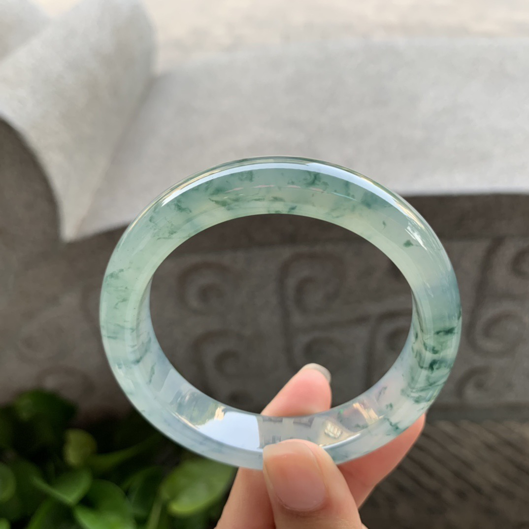 圈口55-12.9-8.3 【冰种飘花正圈手镯】正圈55 56可戴