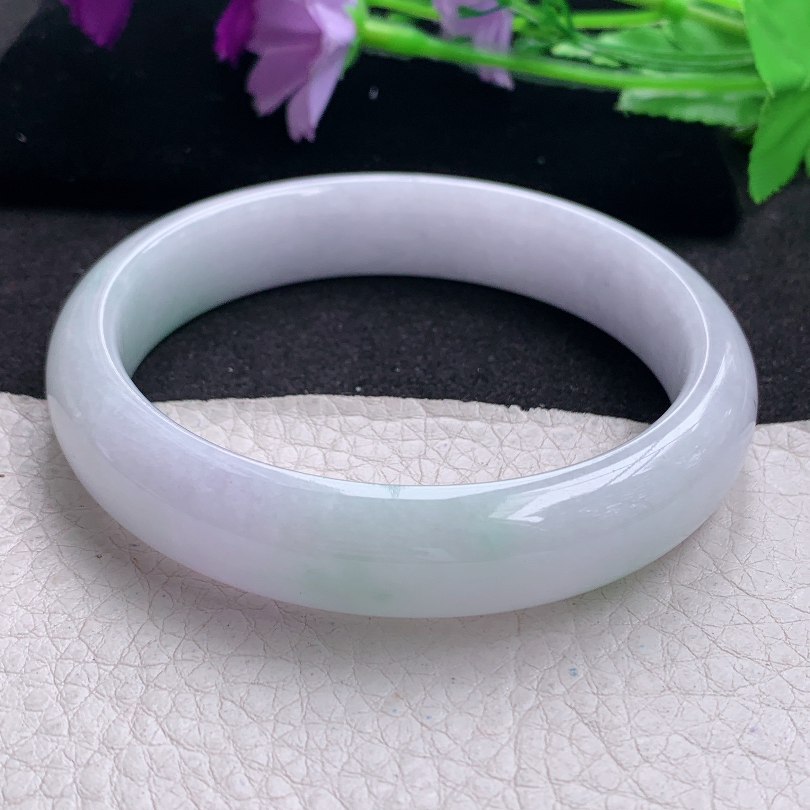 nr大圈口62*14*8.5平安镯 天然缅甸翡翠A货手镯淡春带彩宽边清秀玉手环