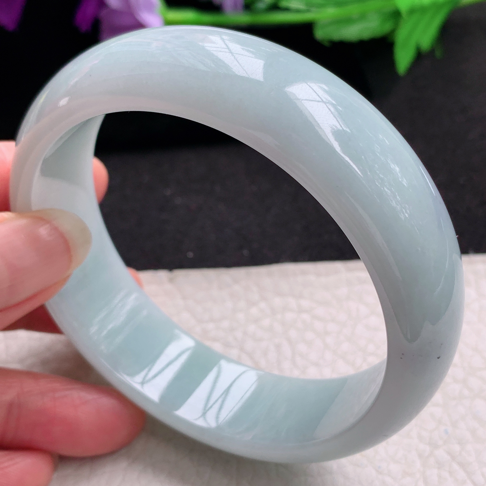 hy大圈口61.5*18.3*7.8轮胎镯天然缅甸翡翠A货手镯水润浅绿正圈玉手环