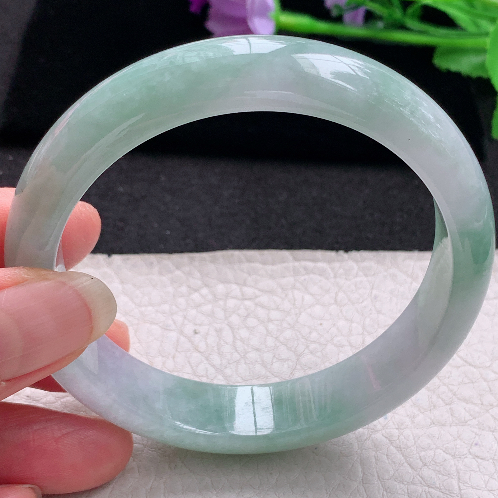 hh大圈口60*13.8*7.8平安镯 缅甸翡翠a货玉手镯精美飘绿正圈玉手环