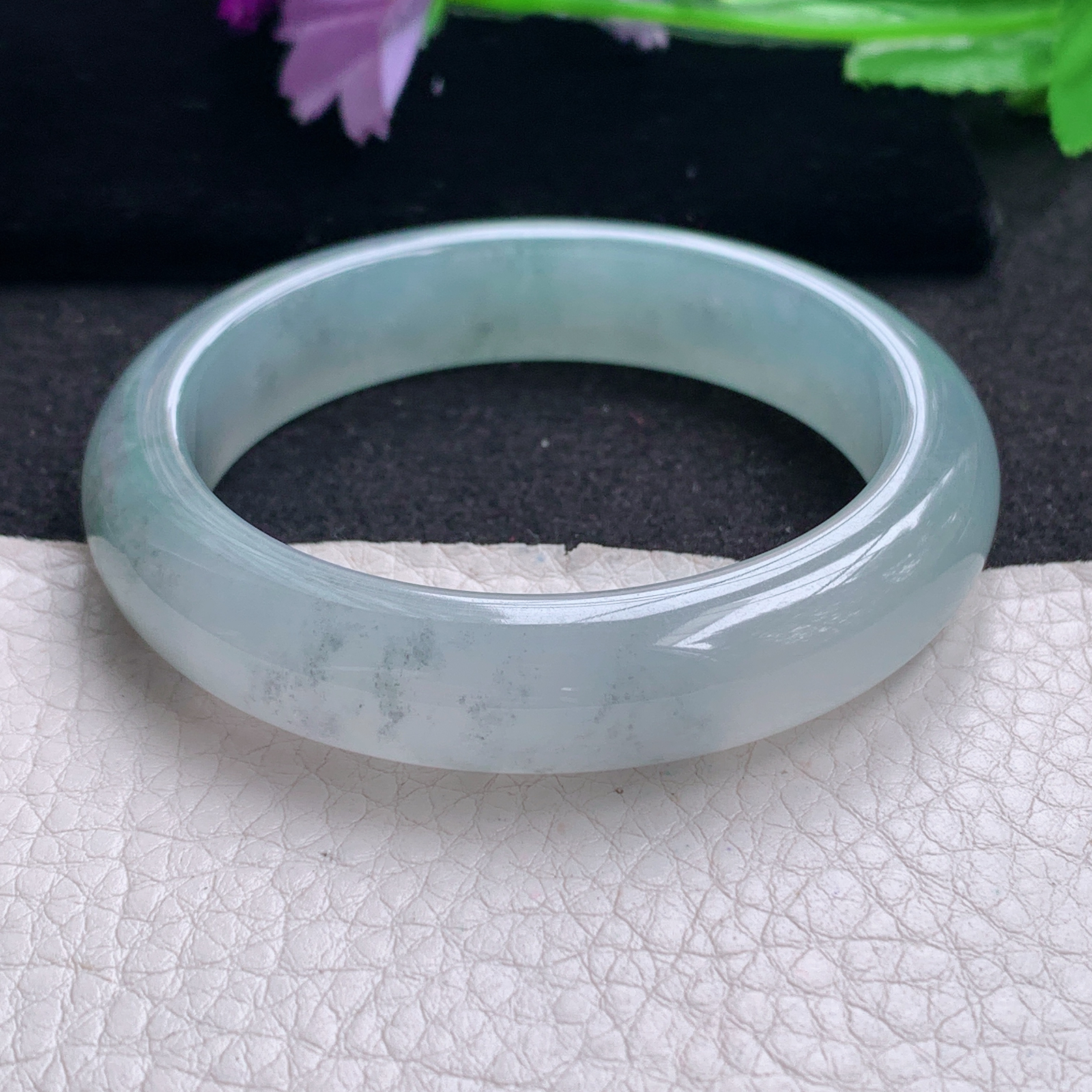 xo小圈口53*12.5*8.5平安镯 天然缅甸翡翠A货手镯冰起光飘乌鸡花正圈玉手环