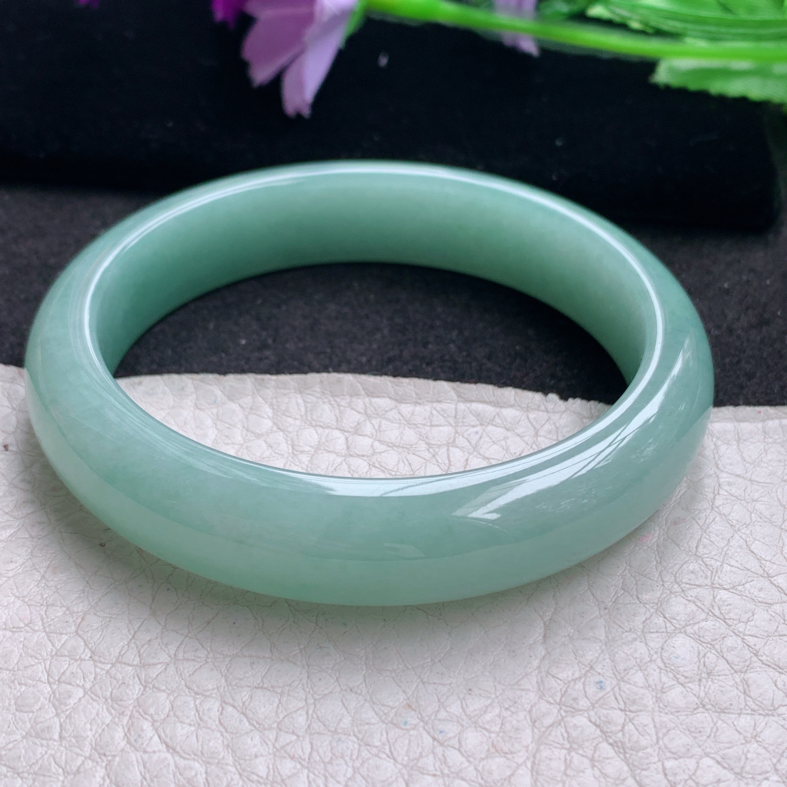 js纯美款56*12.5*7.8平安镯 缅甸翡翠a货玉手镯精美晴绿正圈玉手环