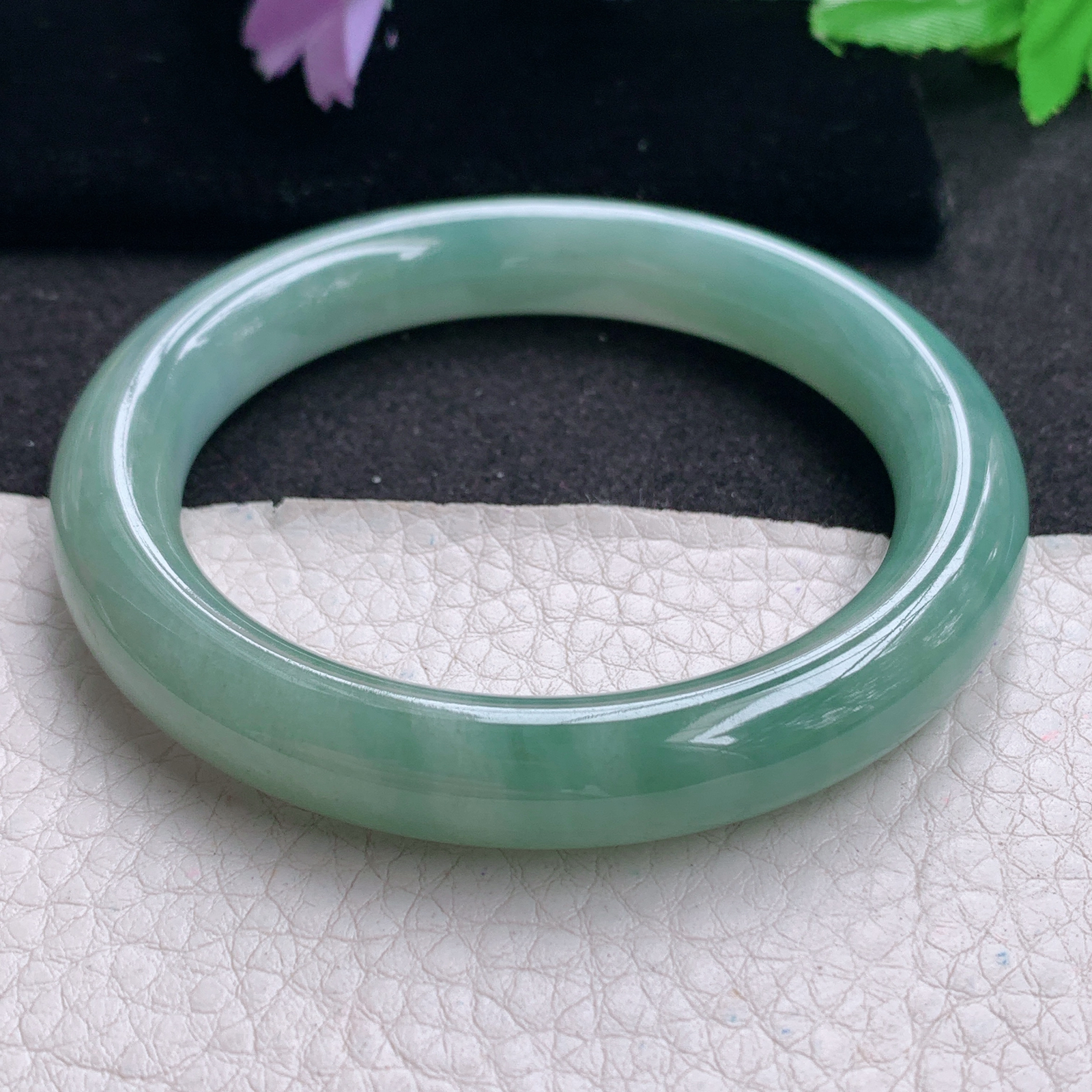 z实拍54.5*10.3*9.8美人镯 天然缅甸翡翠A货手镯秀气韵味圆条玉手环