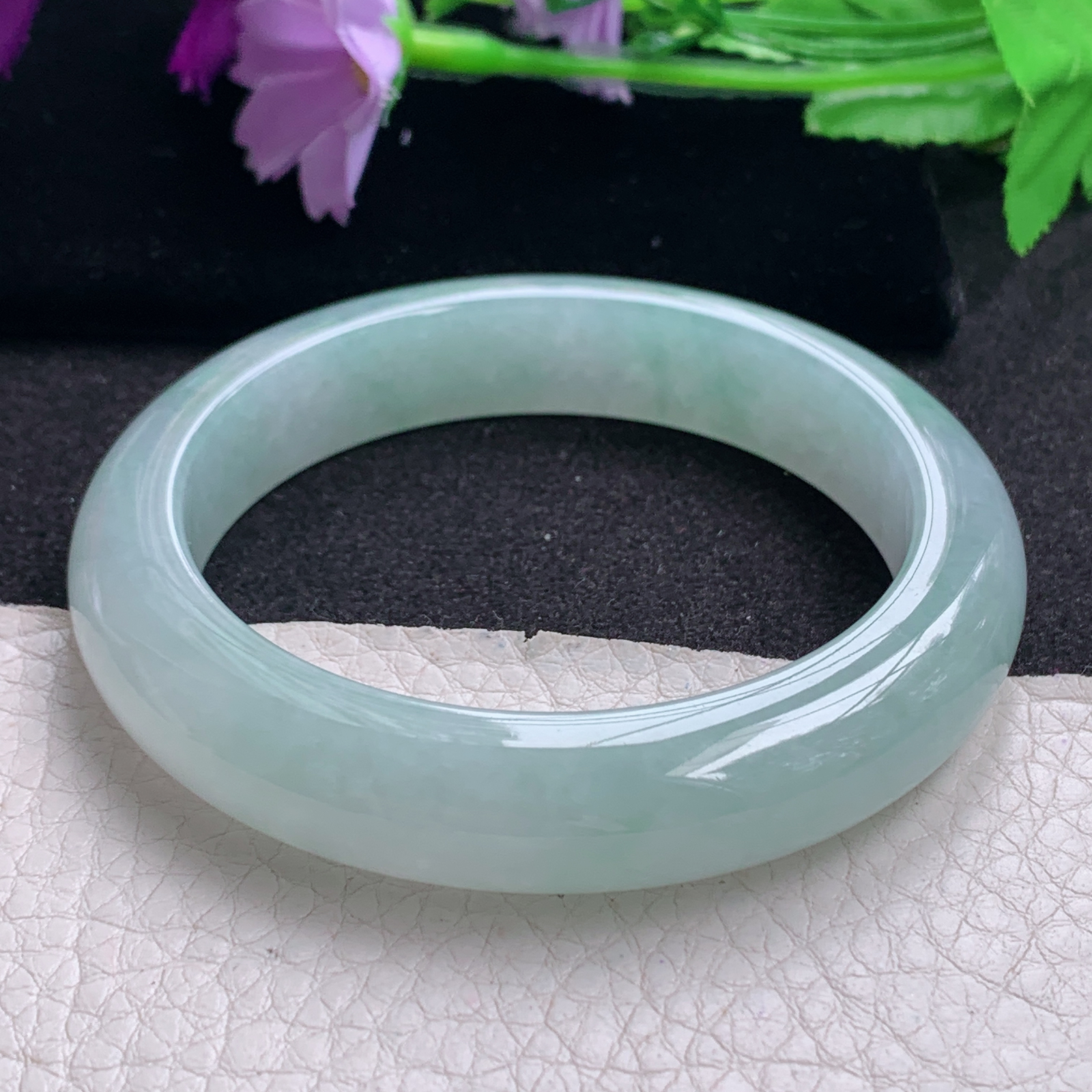 xo冰晴款56*12*9平安镯 天然缅甸翡翠A货手镯晴绿正圈玉手环