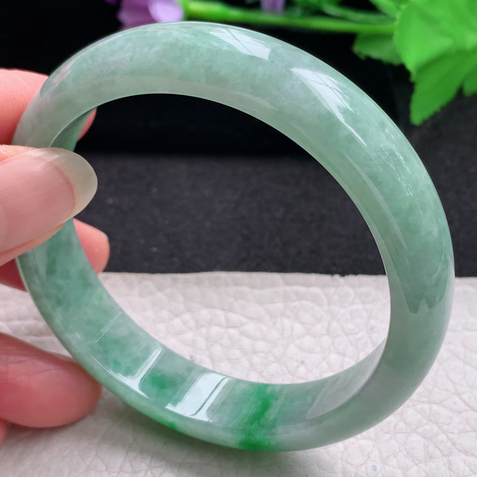 hh辣绿款57*13.2*7.2平安镯 缅甸翡翠a货玉手镯精美水润辣色正圈玉手环
