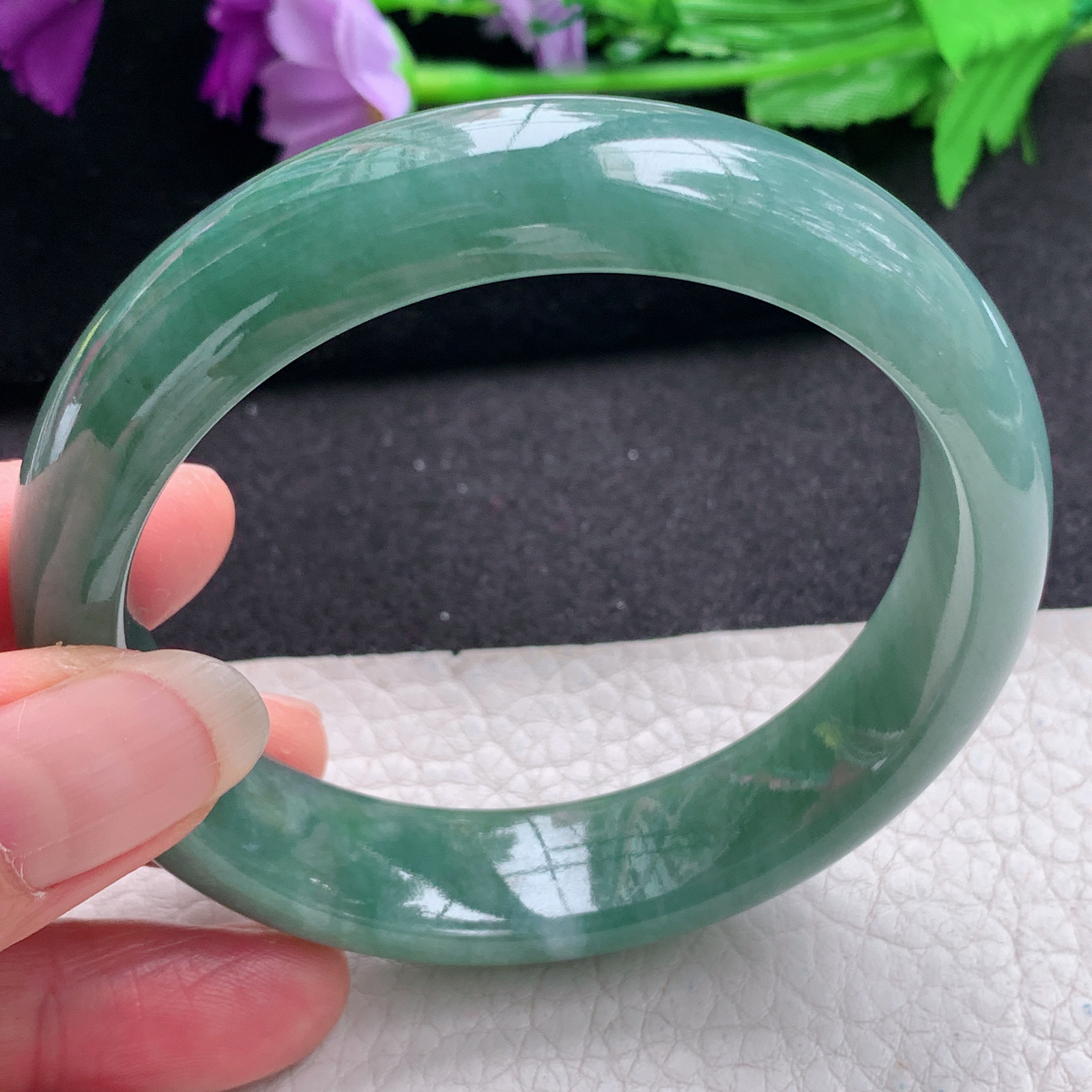 hy大圈口59.6*14.8*8.5平安镯 天然缅甸翡翠A货手镯水润油绿正圈玉手环