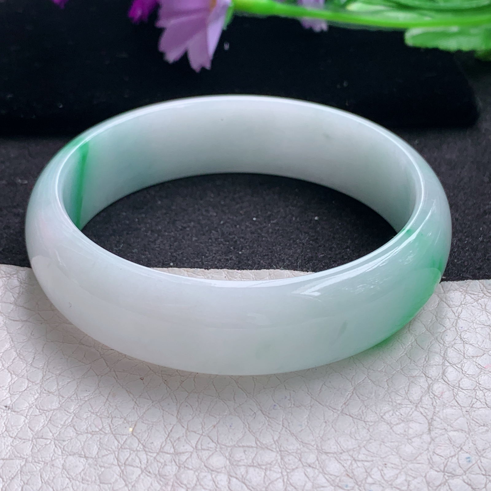 xc实拍58.5*16*6.7轮胎镯 天然缅甸翡翠A货手镯白底青宽边玉手环