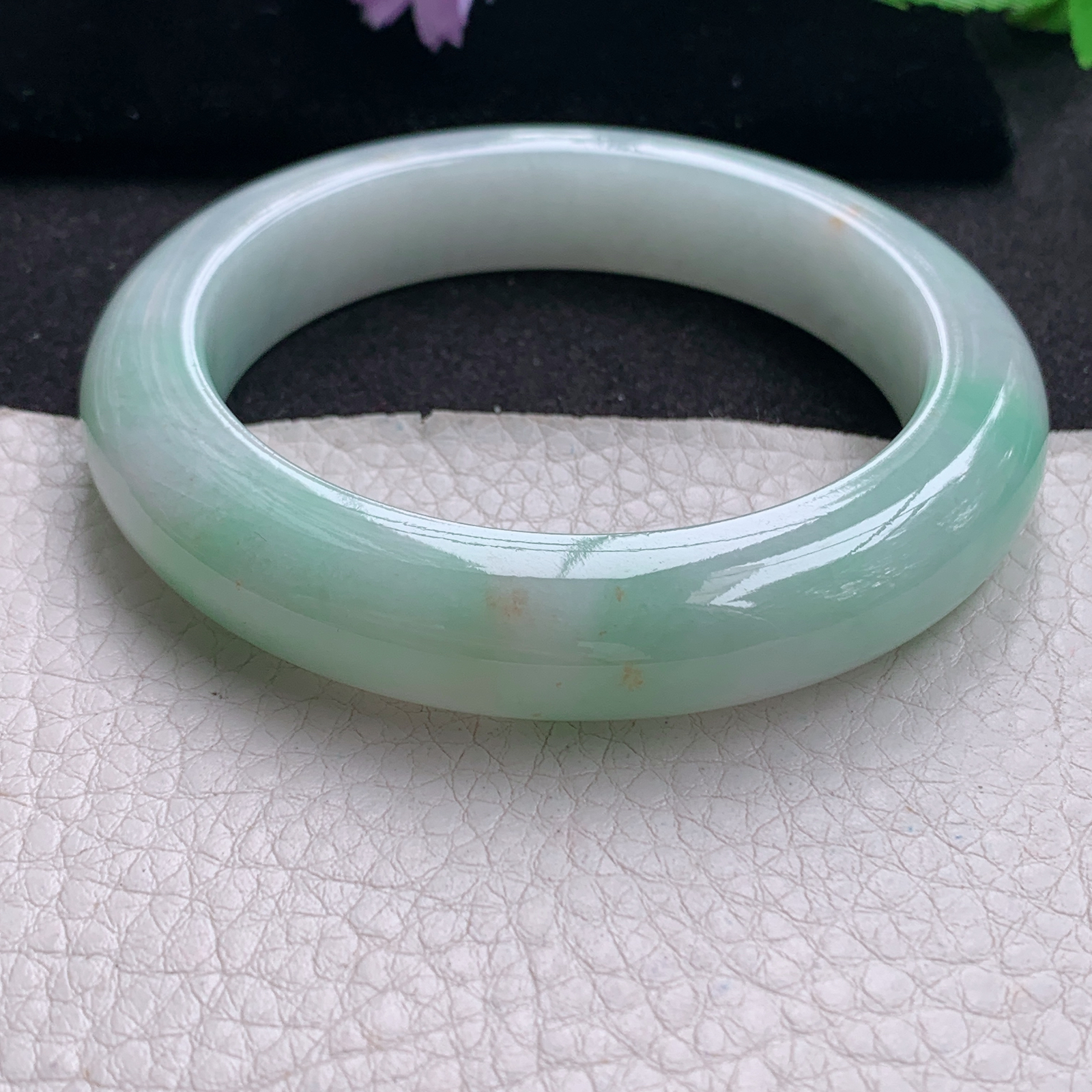 z实拍58*12.5*10.3平安镯 天然缅甸翡翠A货手镯飘绿厚装正圈玉手环