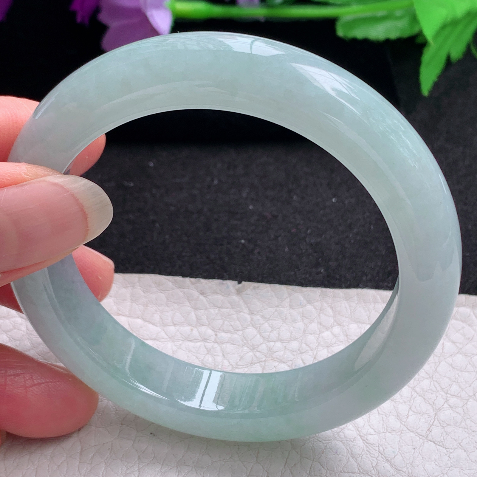 xo冰晴款56*12*9平安镯 天然缅甸翡翠A货手镯晴绿正圈玉手环