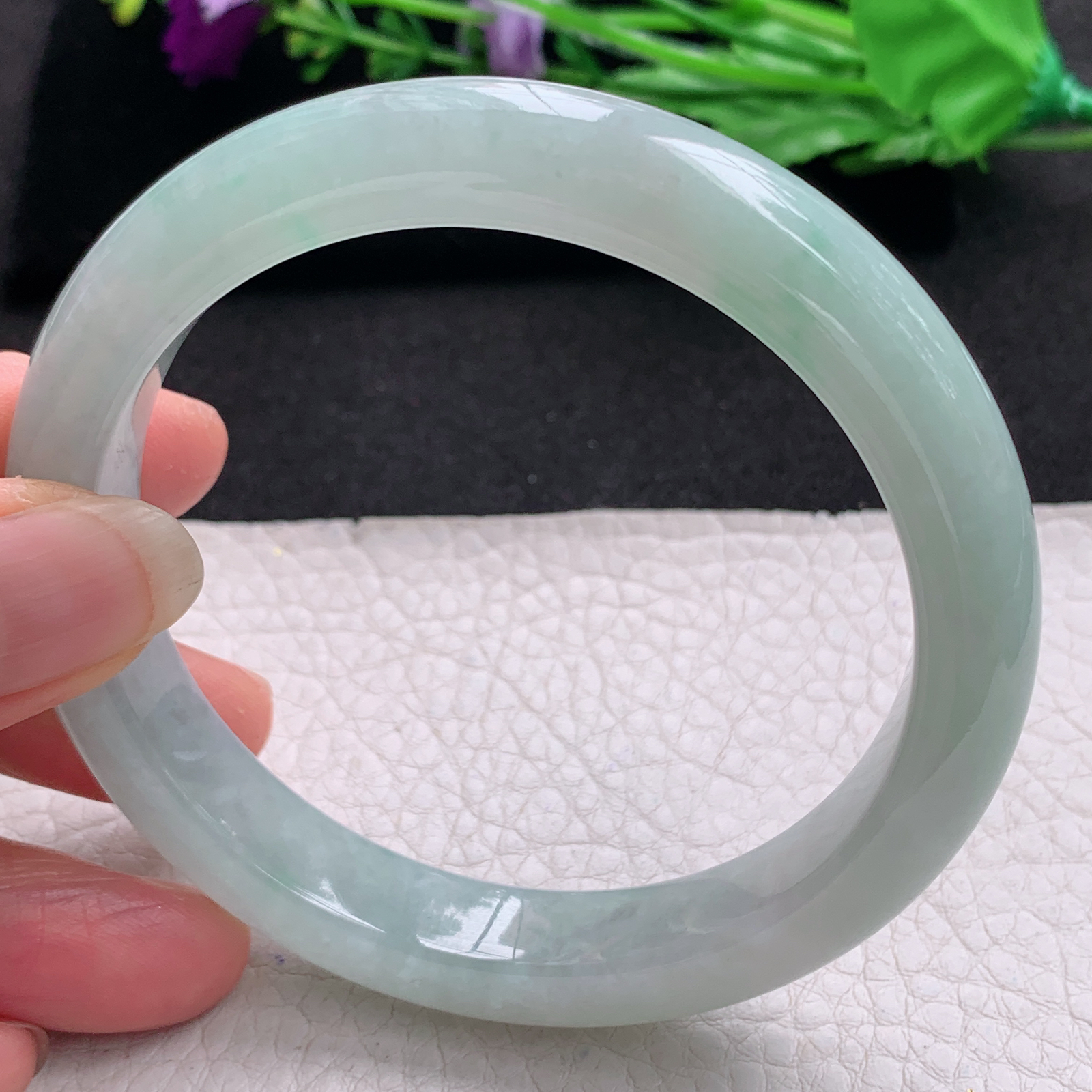 xx大圈口61*11.5*8.8平安镯 天然缅甸翡翠A货手镯细润晴绿正圈玉手环