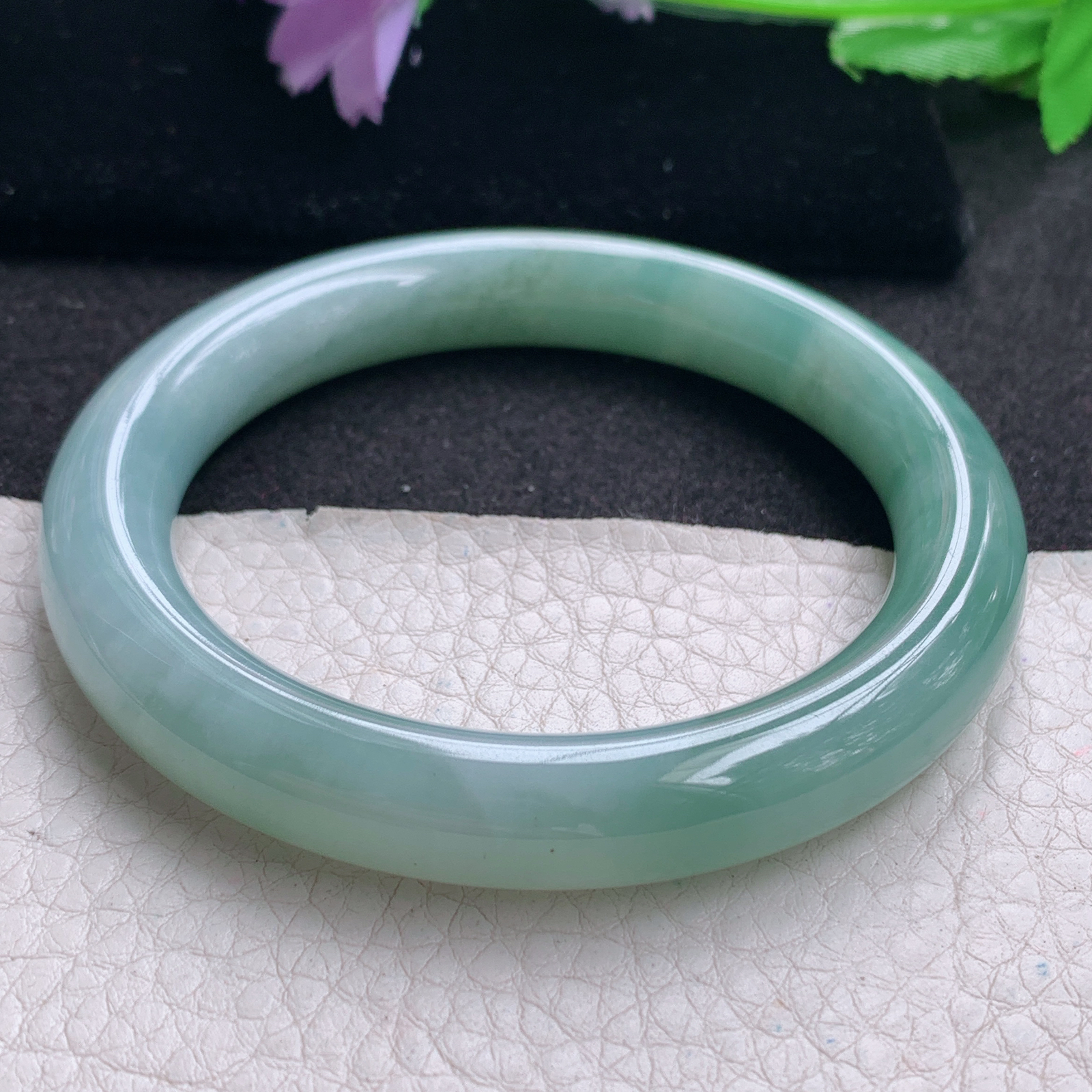 z实拍54.5*10.3*9.8美人镯 天然缅甸翡翠A货手镯秀气韵味圆条玉手环