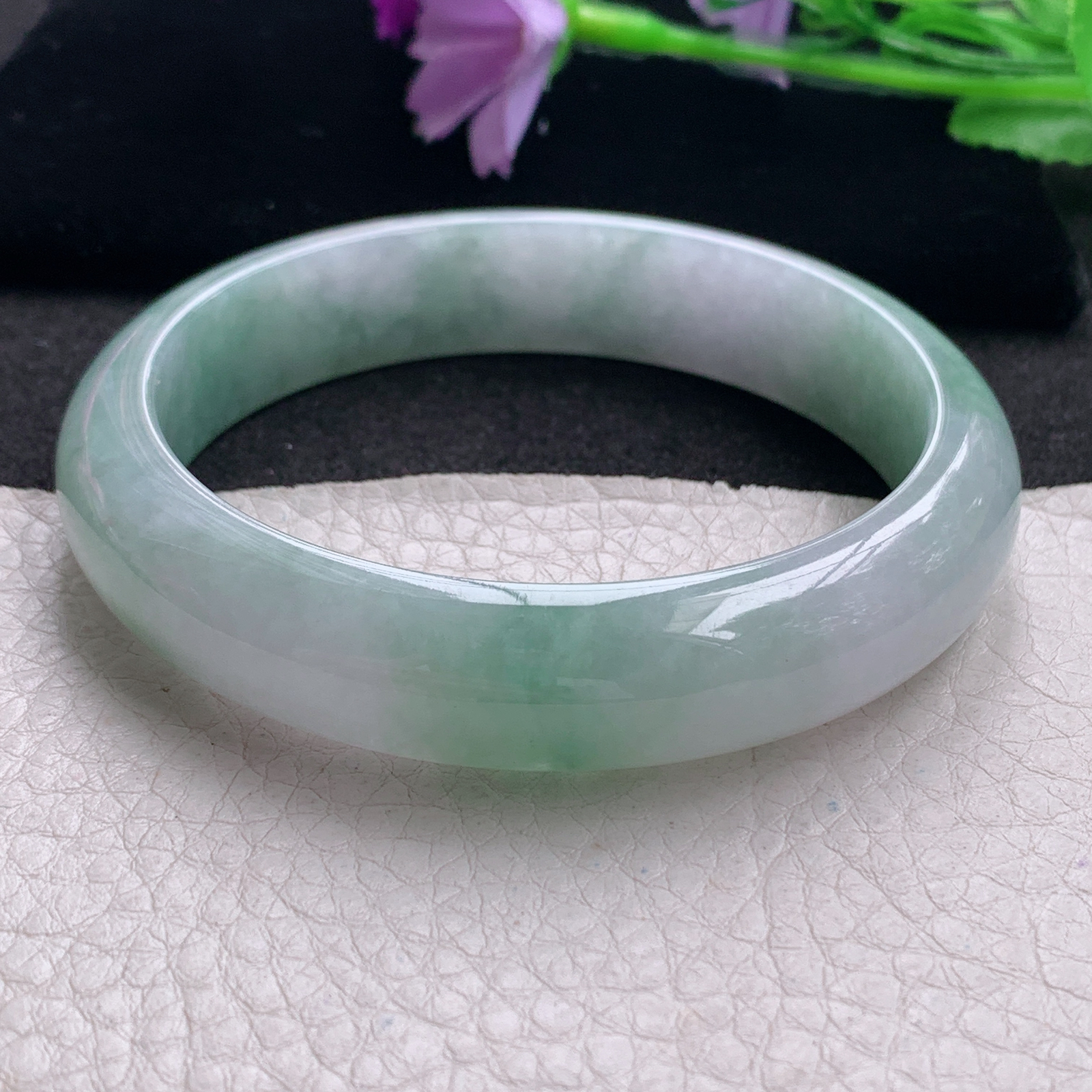 hh大圈口60*13.8*7.8平安镯 缅甸翡翠a货玉手镯精美飘绿正圈玉手环