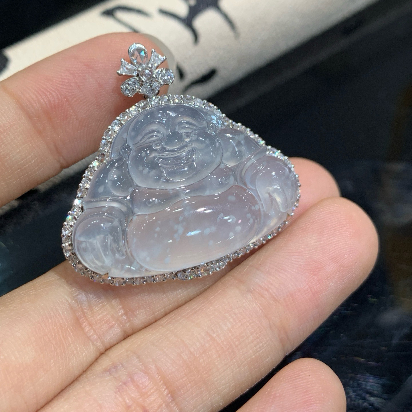 冰种雪花棉佛公吊坠 尺寸33.2-34.7-9.2毫米