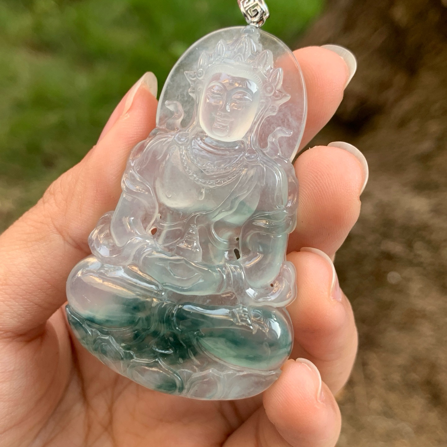 冰种飘花度母吊坠 尺寸68.6-39.4-6.2毫米