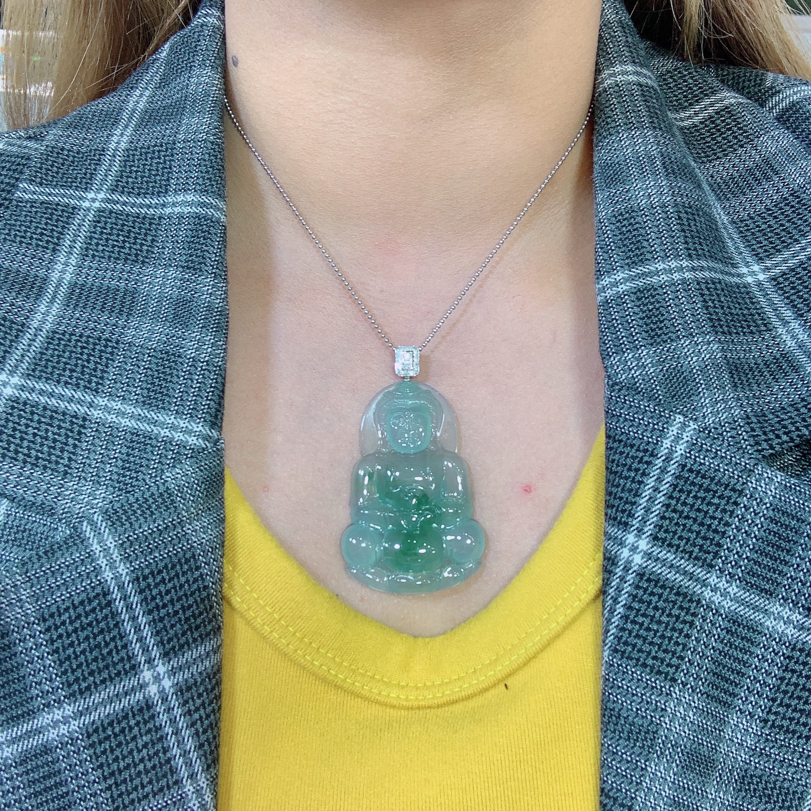 老坑冰润飘花观音吊坠 尺寸64.8-37.7-6毫米