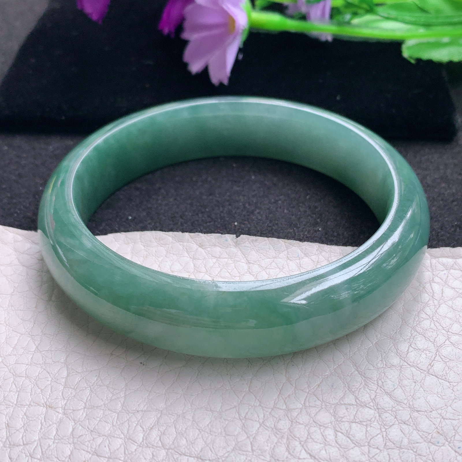 hy大圈口59.6*14.8*8.5平安镯 天然缅甸翡翠A货手镯水润油绿正圈玉手环