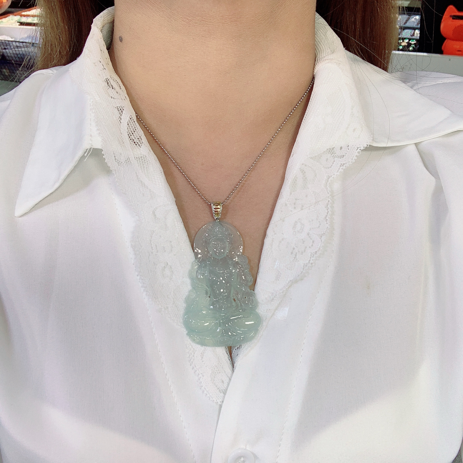冰种度母吊坠 尺寸71.4-37.8-5.6毫米