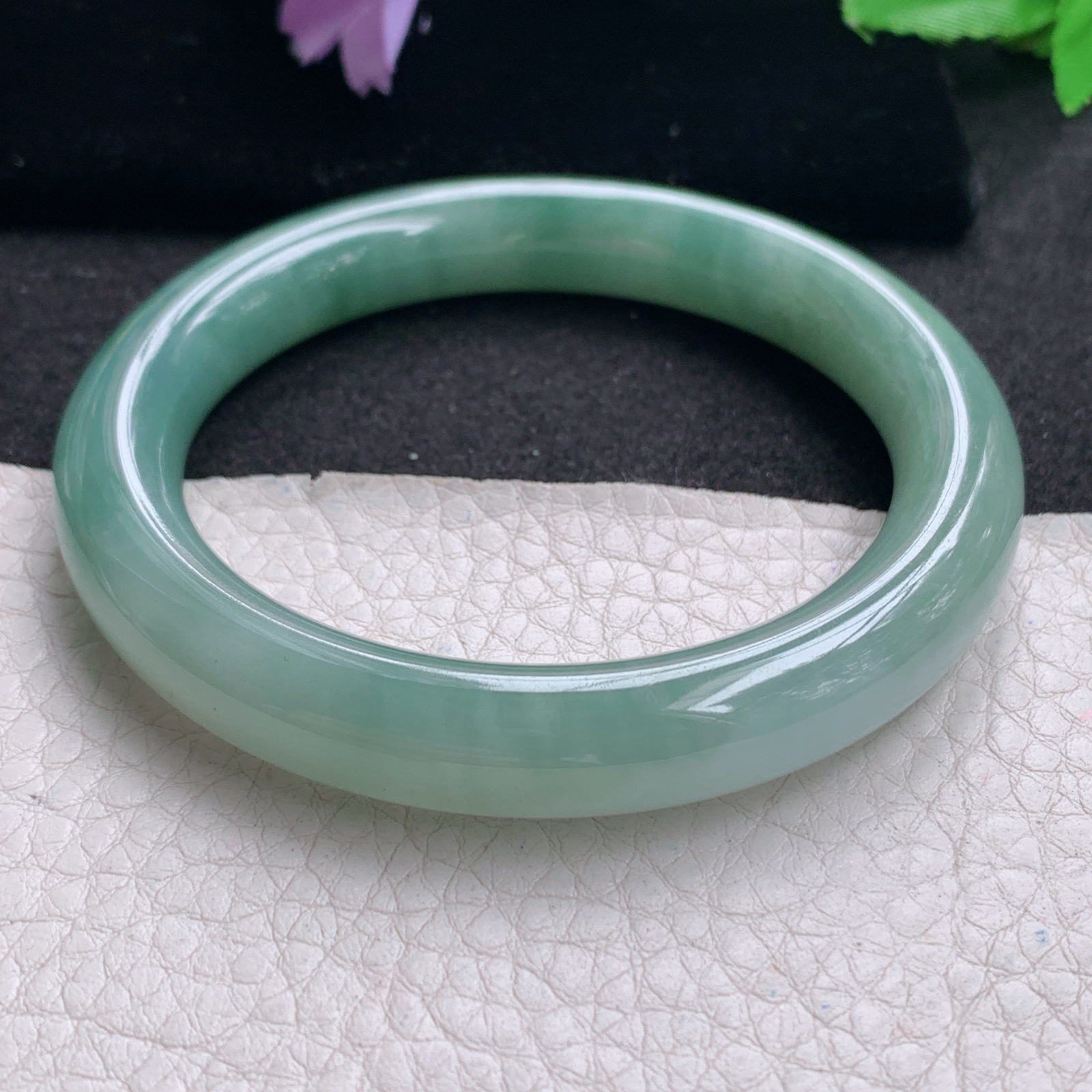 z实拍54.5*10.3*9.8美人镯 天然缅甸翡翠A货手镯秀气韵味圆条玉手环