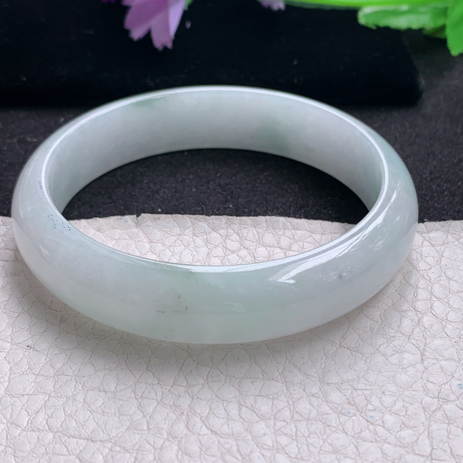 js实拍58*13.6*7平安镯 天然缅甸翡翠A货手镯清新纯美正圈玉手环