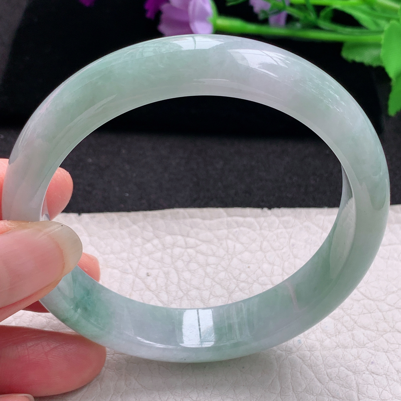 hh大圈口60*13.8*7.8平安镯 缅甸翡翠a货玉手镯精美飘绿正圈玉手环