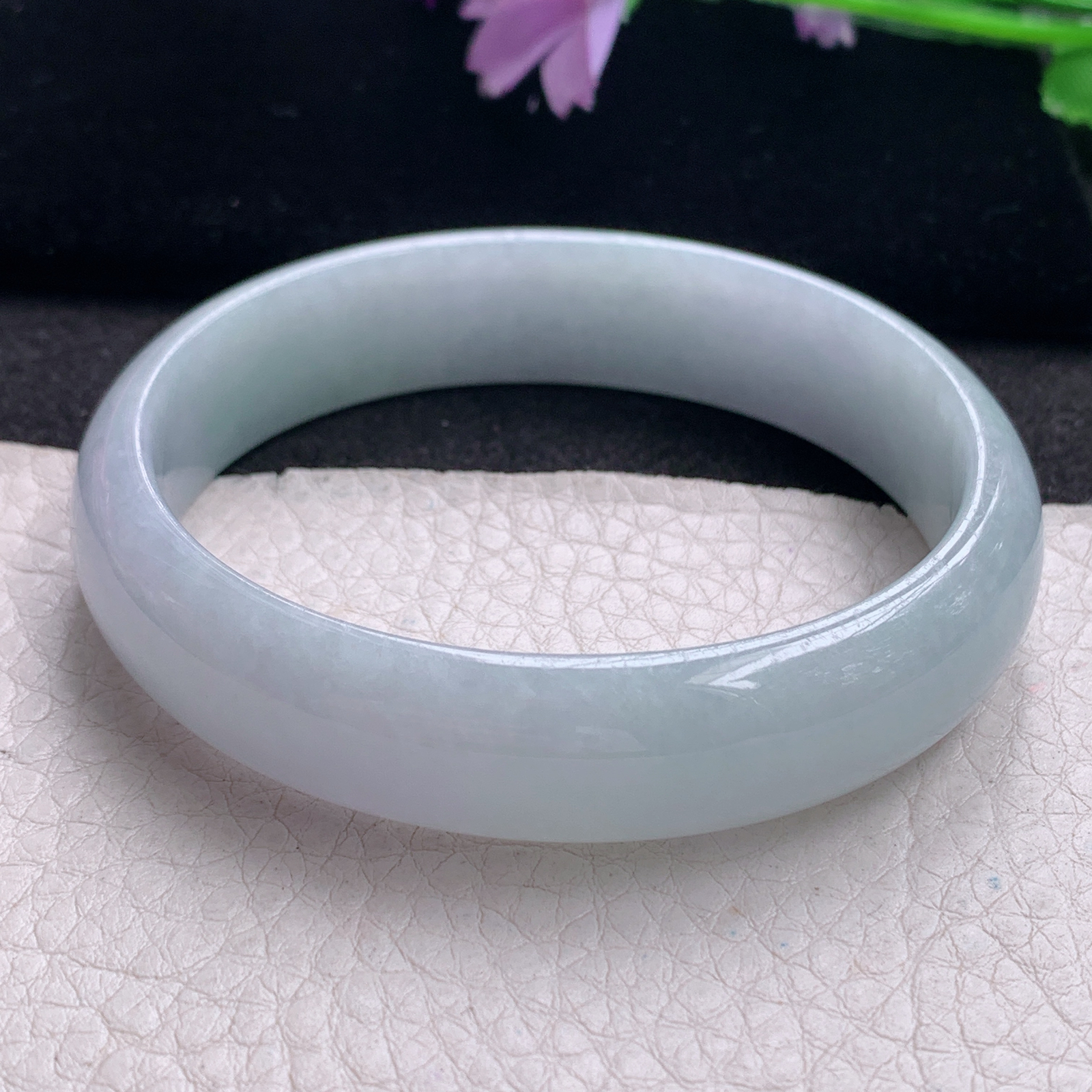 hh纯美款58*52.4*14*6.5贵妃镯 缅甸翡翠a货玉手镯精美淡紫蛋形玉手环