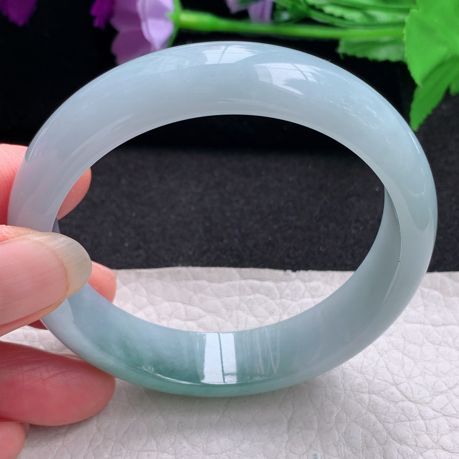 js实拍57*14*7.3平安镯 缅甸翡翠a货玉手镯精美双采招财正圈玉手环