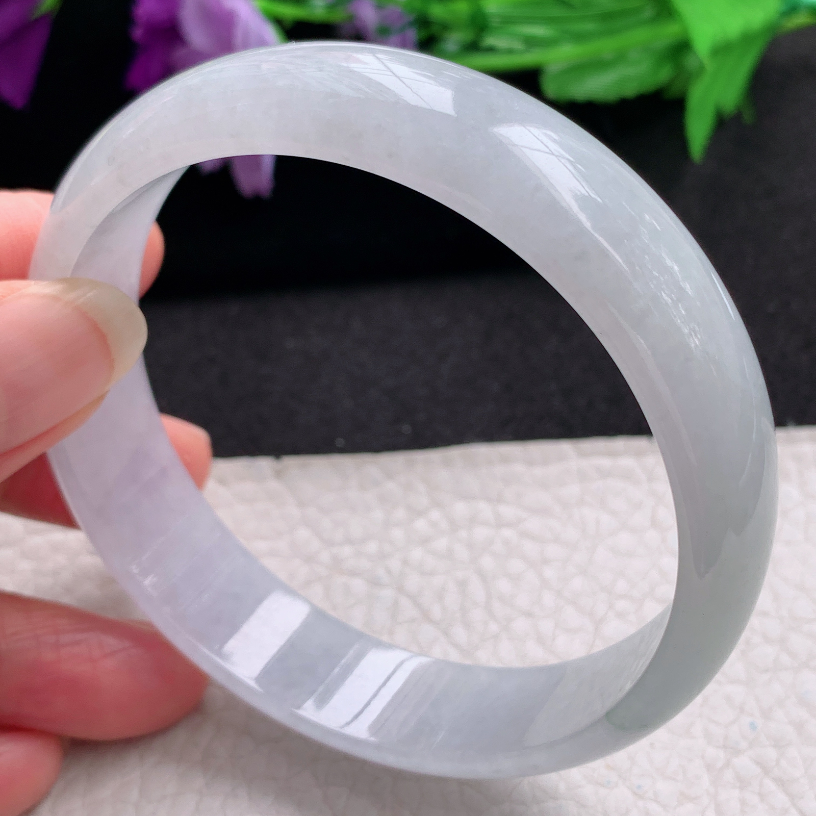 ee大圈口67.5*15*6.6轮胎镯 天然缅甸翡翠A货手镯飘花大气正圈玉手环