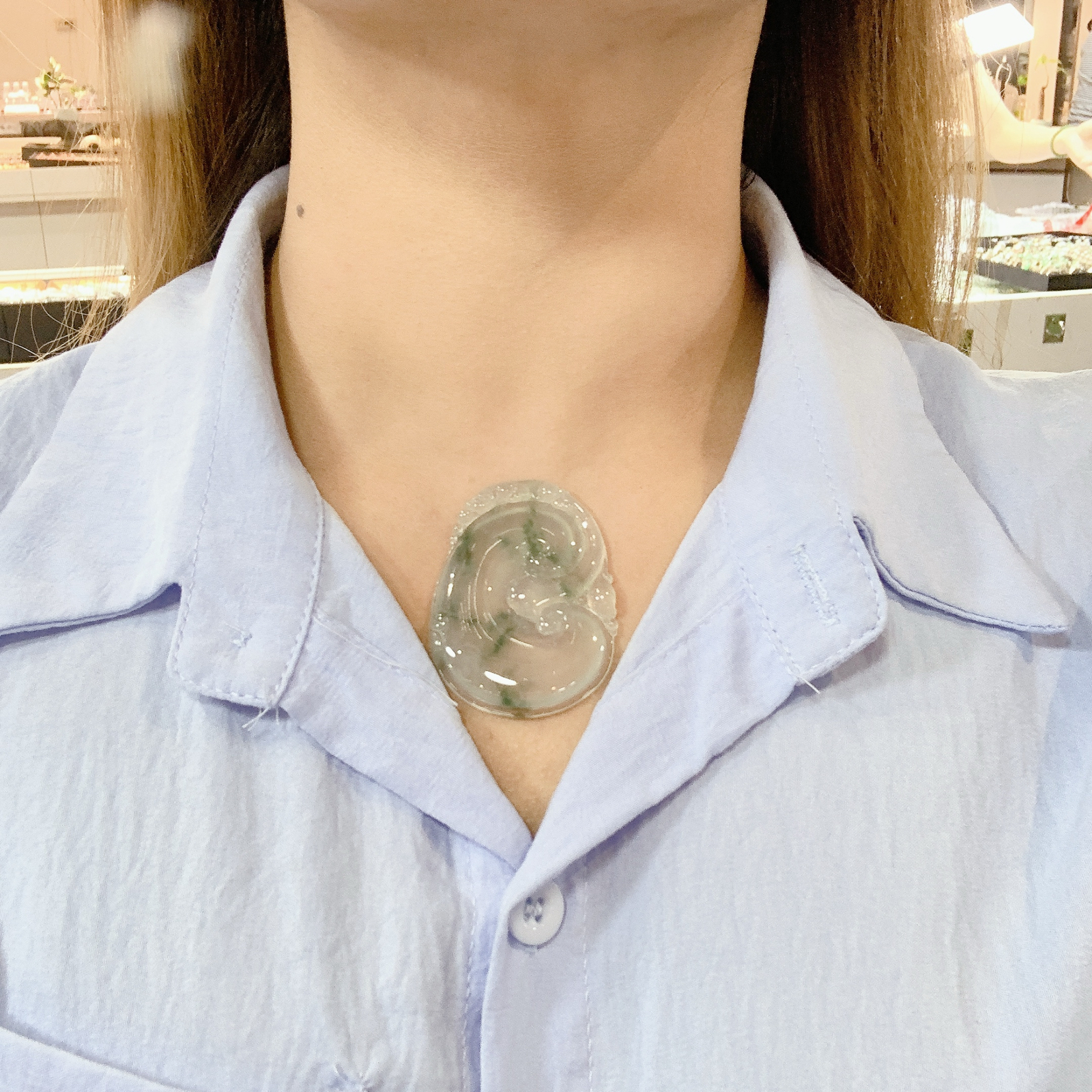 冰种飘花如意吊坠 尺寸53.7-39-5.4毫米