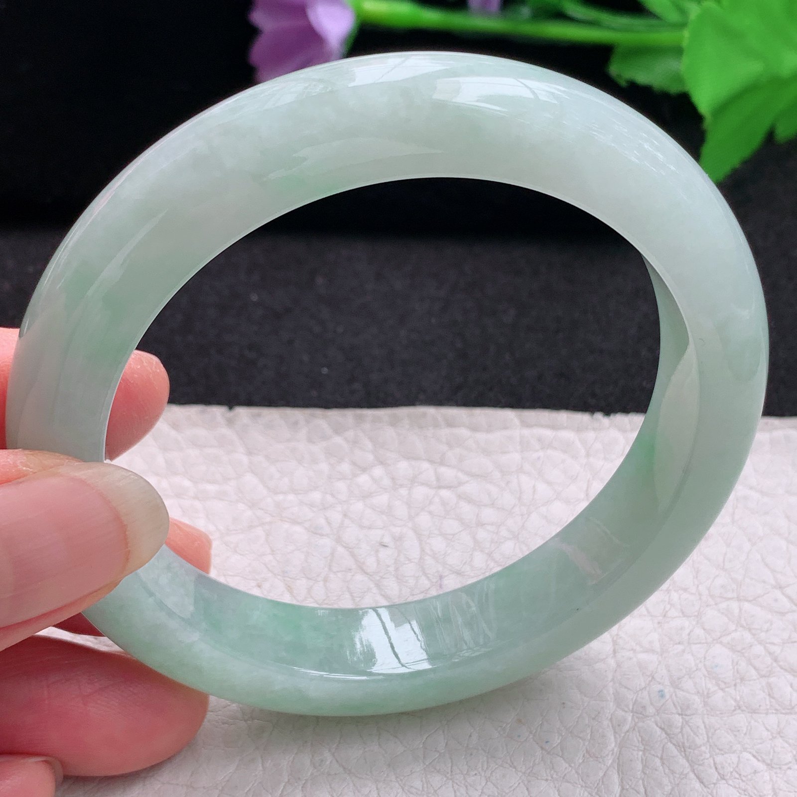 hh清新款58*12*8.8平安镯 缅甸翡翠a货玉手镯精美水绿正圈玉手环