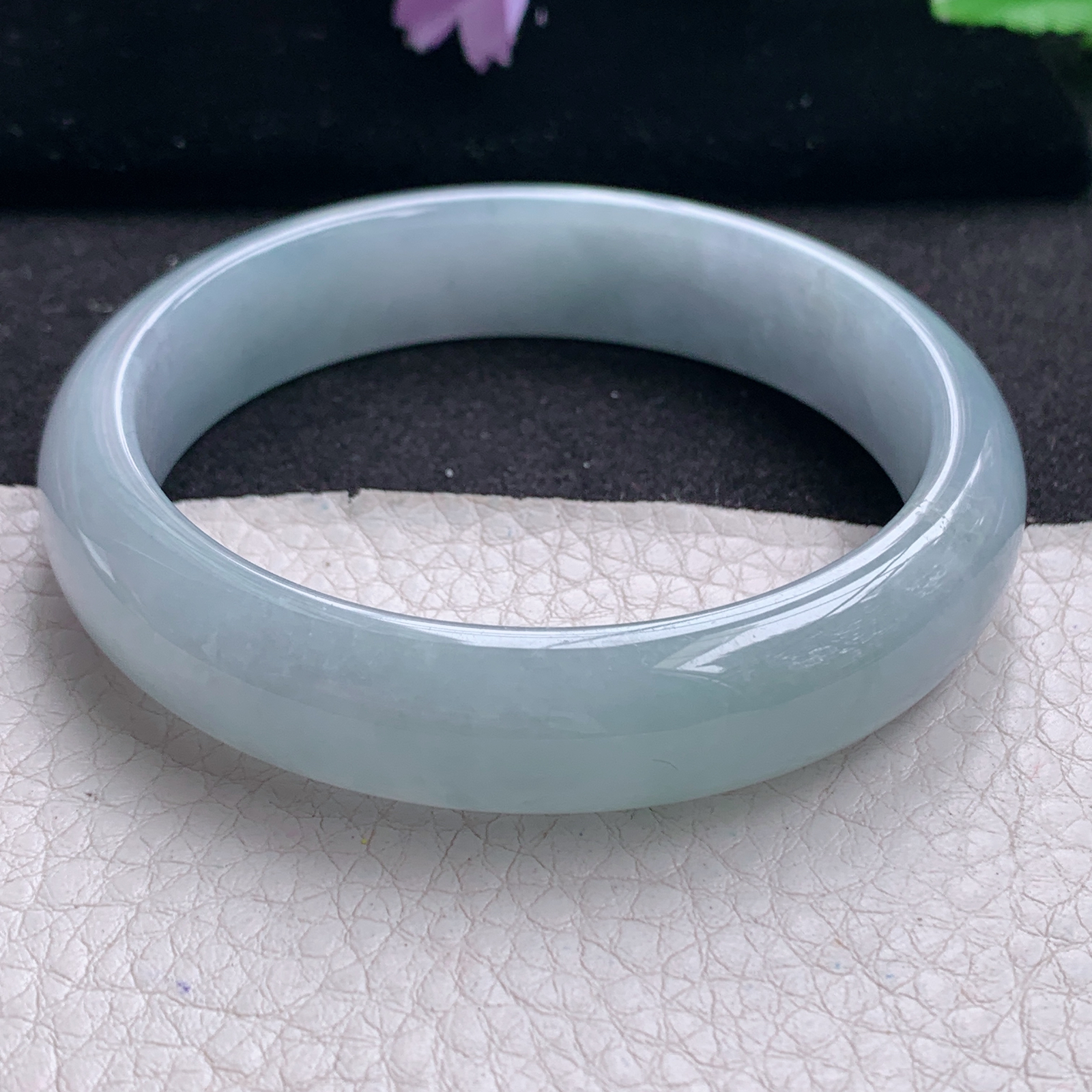 xc实拍58.5*13.6*8平安镯 天然缅甸翡翠A货手镯淡紫底宽边玉手环