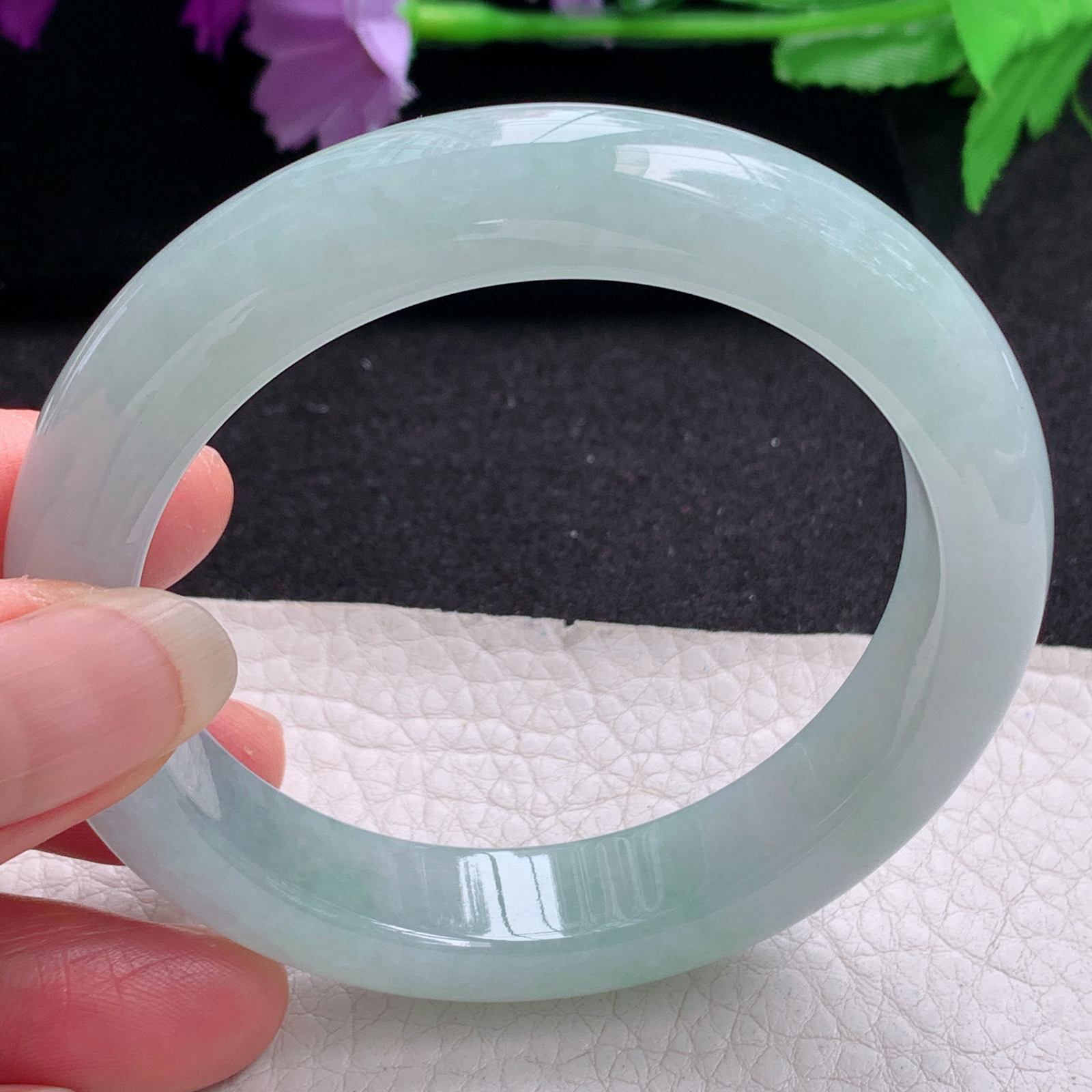 xo冰晴款56*12*9平安镯 天然缅甸翡翠A货手镯晴绿正圈玉手环