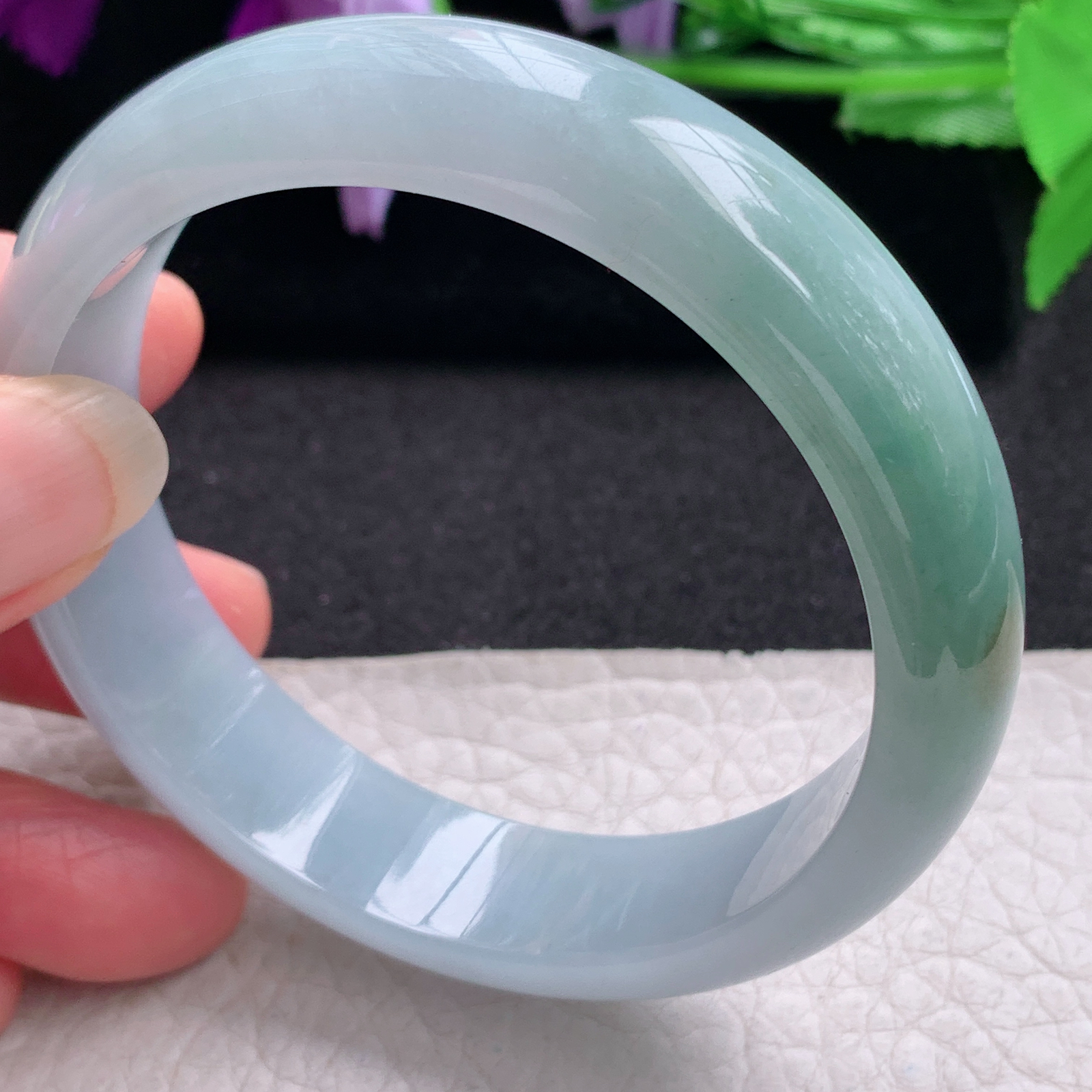 js实拍57*14*7.3平安镯 缅甸翡翠a货玉手镯精美双采招财正圈玉手环