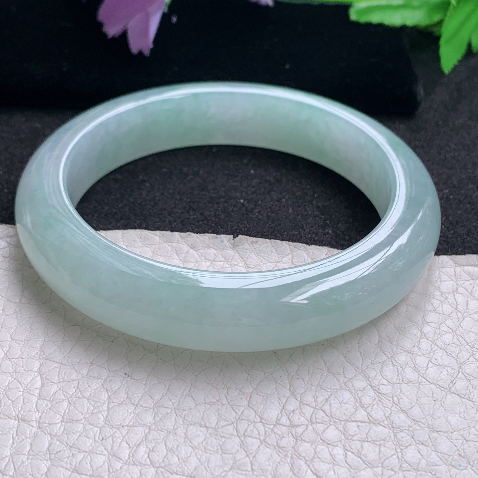 xo冰晴款56*12*9平安镯 天然缅甸翡翠A货手镯晴绿正圈玉手环