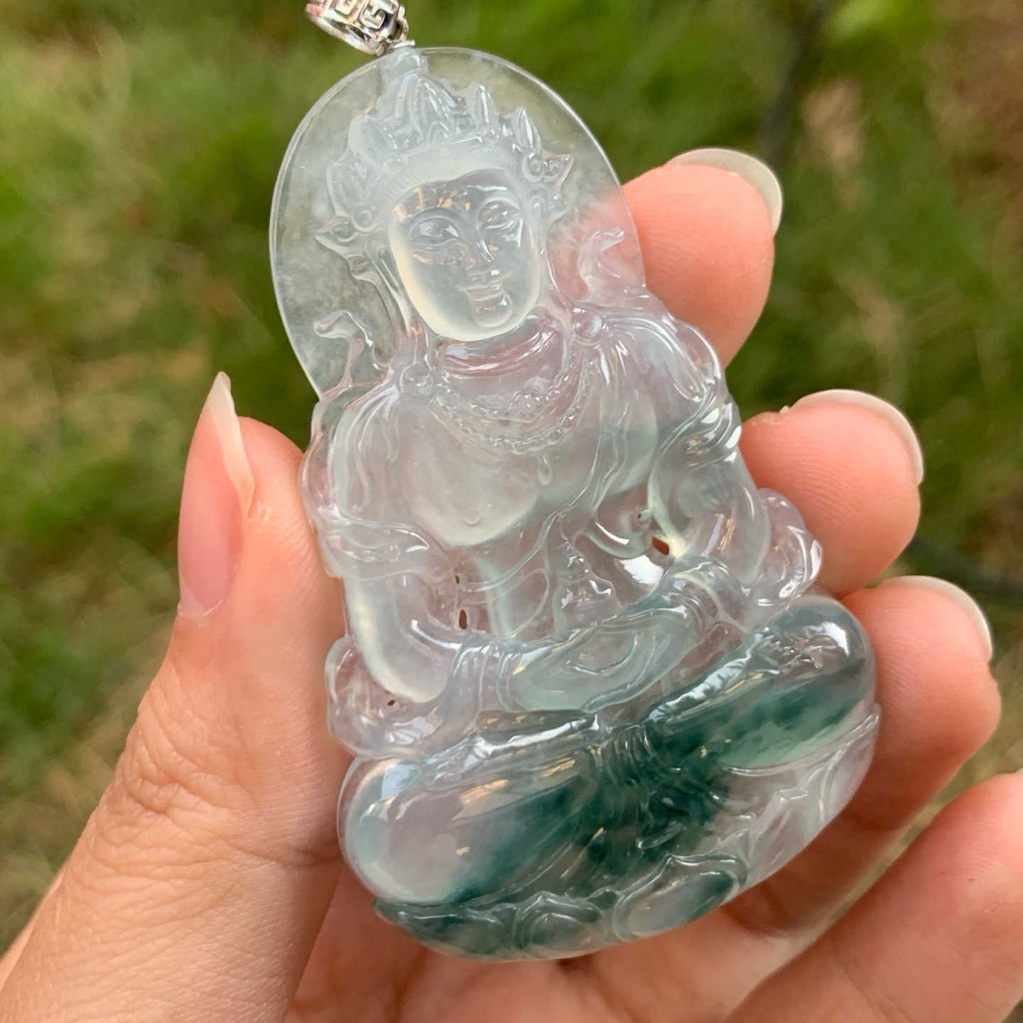 冰种飘花度母吊坠 尺寸68.6-39.4-6.2毫米