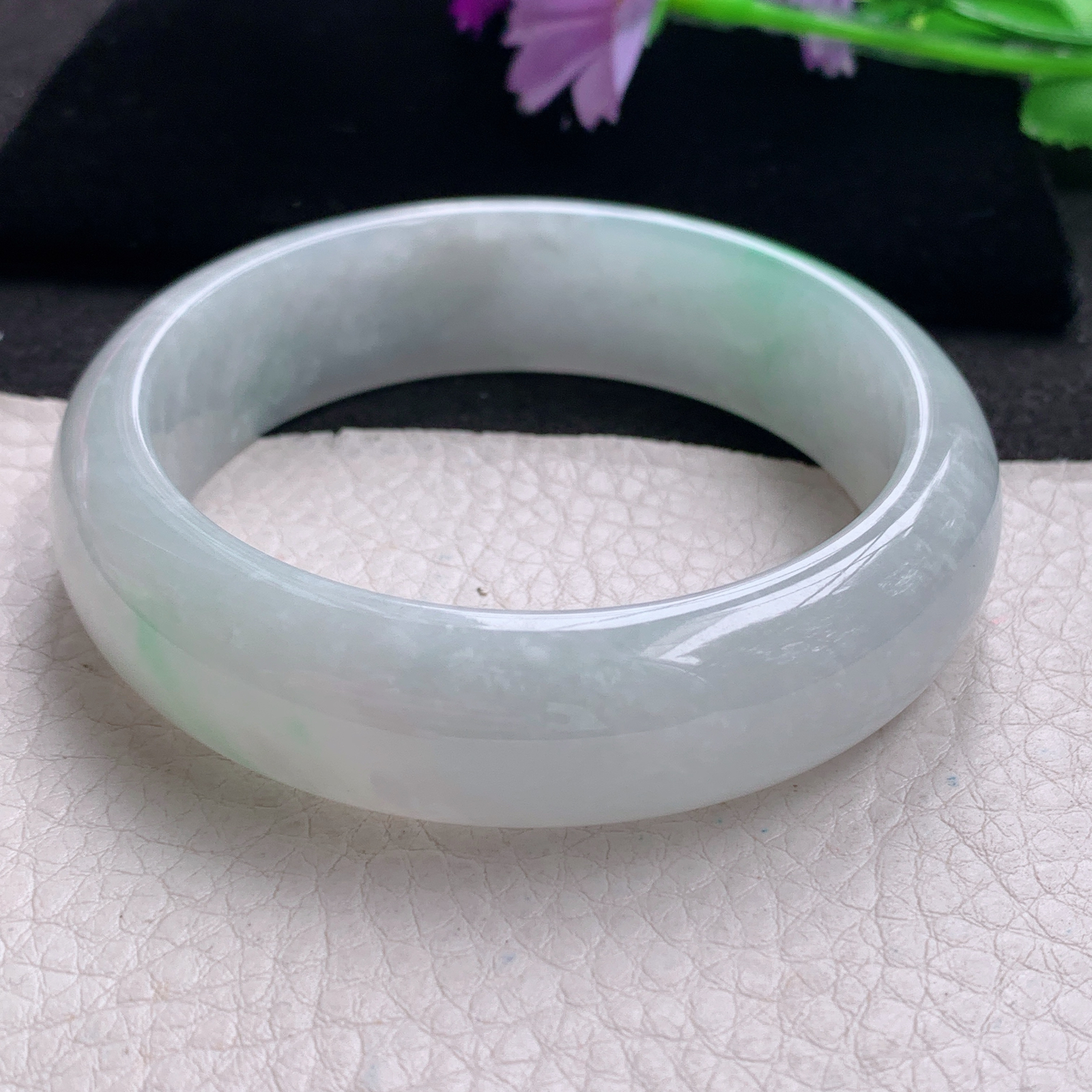 hh清新款58.8*17*8.5轮胎镯 缅甸翡翠a货玉手镯精美飘绿厚装大气玉手环