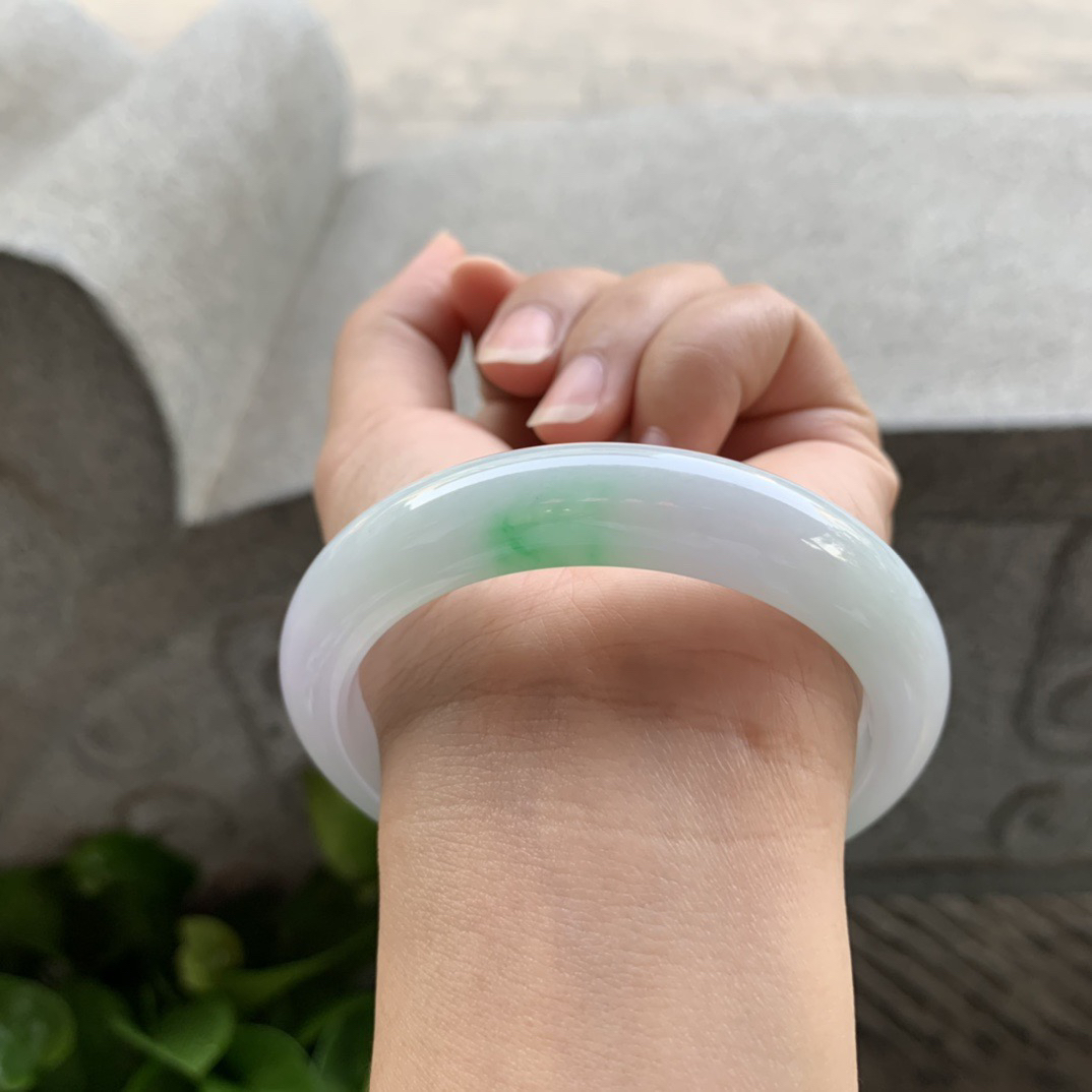 圈口57.8-13.5-8.8 【飘绿正圈手镯】正圈57 58可戴