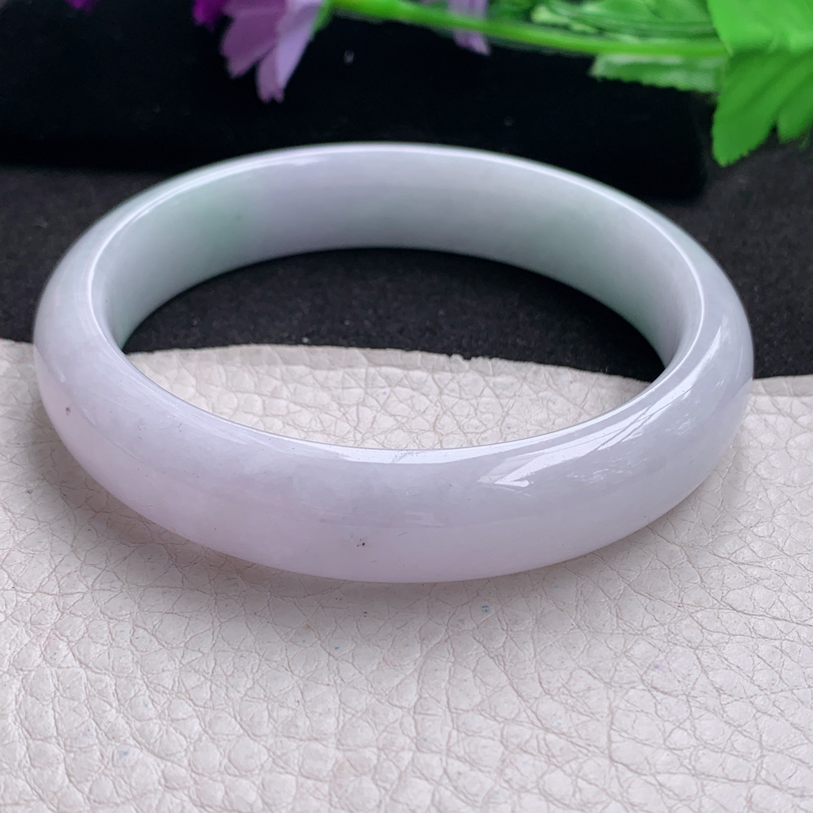 nr大圈口62*14*8.5平安镯 天然缅甸翡翠A货手镯淡春带彩宽边清秀玉手环