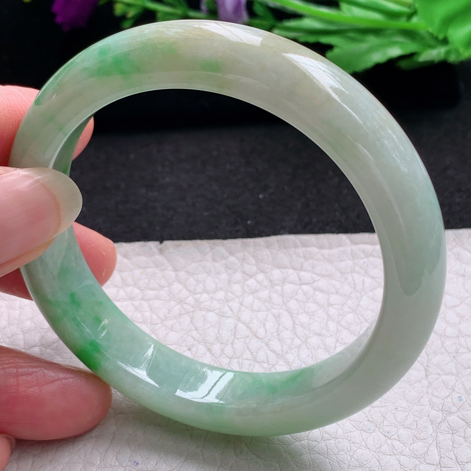 xx实拍54.5*12*8平安镯 天然缅甸翡翠A货手镯细润黄加绿正圈玉手环