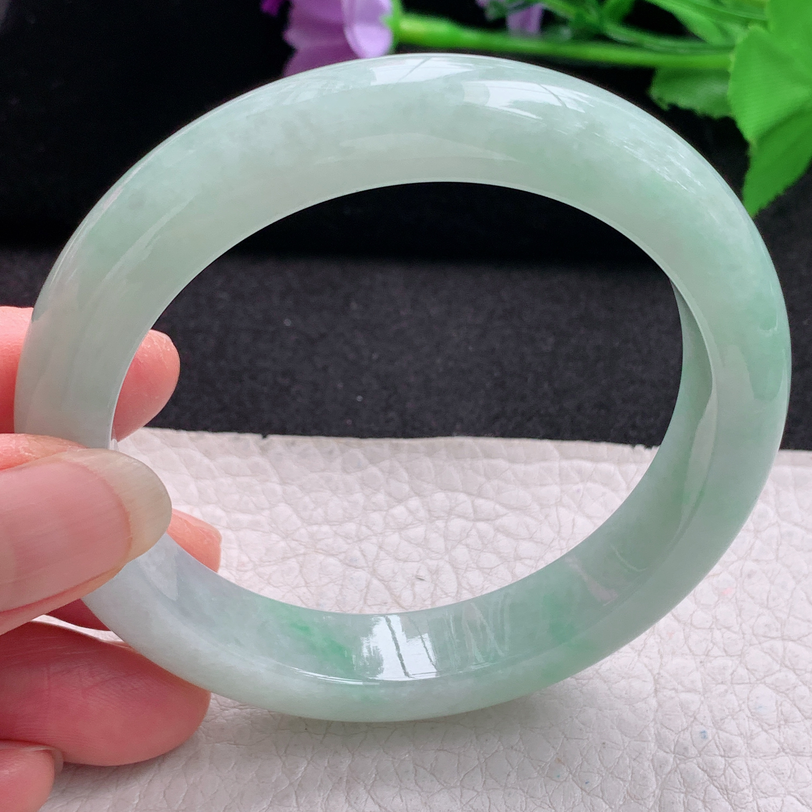 hh清新款58*12*8.8平安镯 缅甸翡翠a货玉手镯精美水绿正圈玉手环