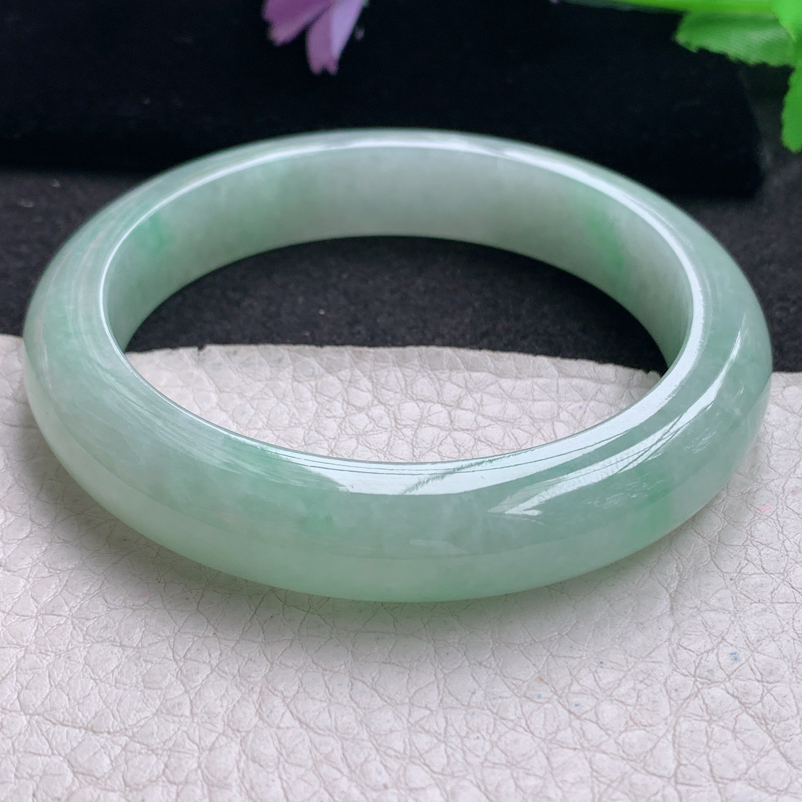 hh清新款58*12*8.8平安镯 缅甸翡翠a货玉手镯精美水绿正圈玉手环