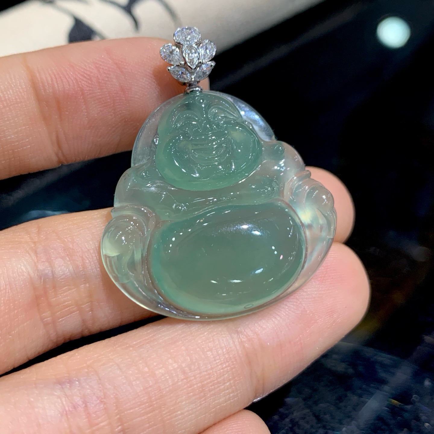 冰种深晴底佛公吊坠 尺寸36.3-30.3-5.8毫米