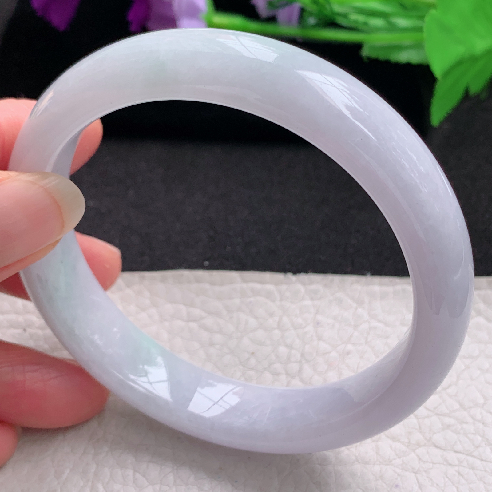 nr大圈口62*14*8.5平安镯 天然缅甸翡翠A货手镯淡春带彩宽边清秀玉手环