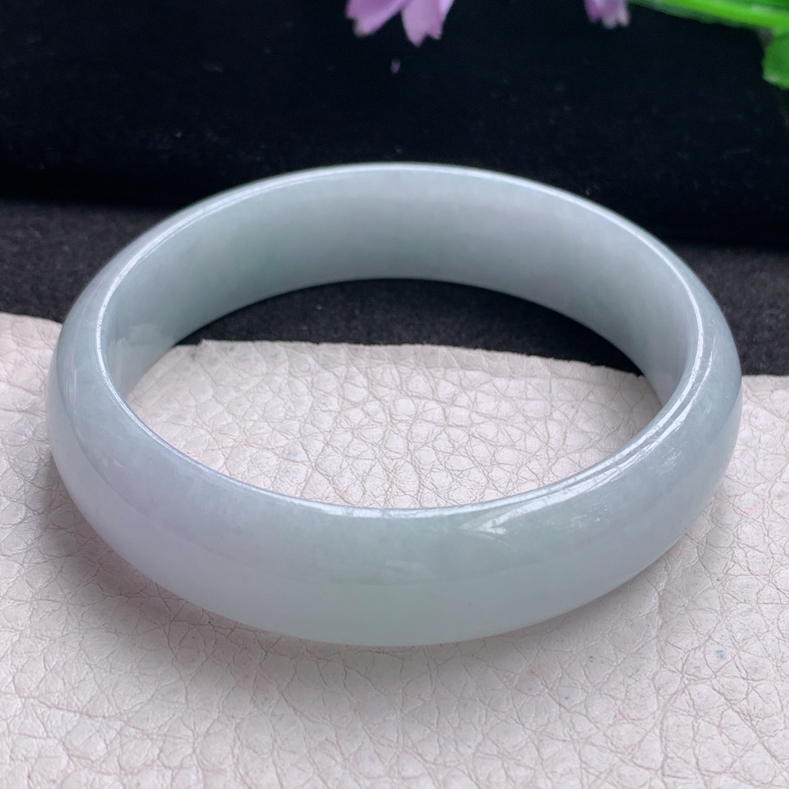 hh纯美款58*52.4*14*6.5贵妃镯 缅甸翡翠a货玉手镯精美淡紫蛋形玉手环