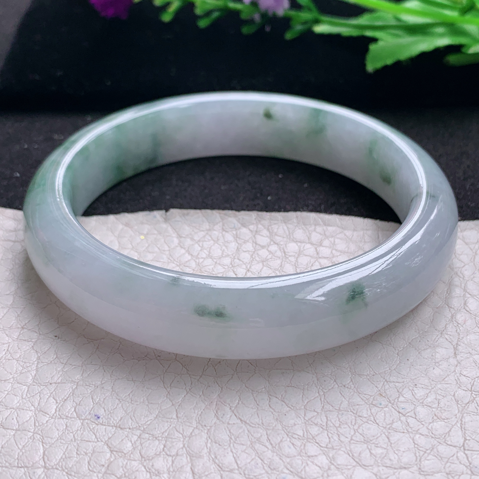 xx实拍58*12.8*8.5平安镯 天然缅甸翡翠A货手镯冰飘花正圈玉手环