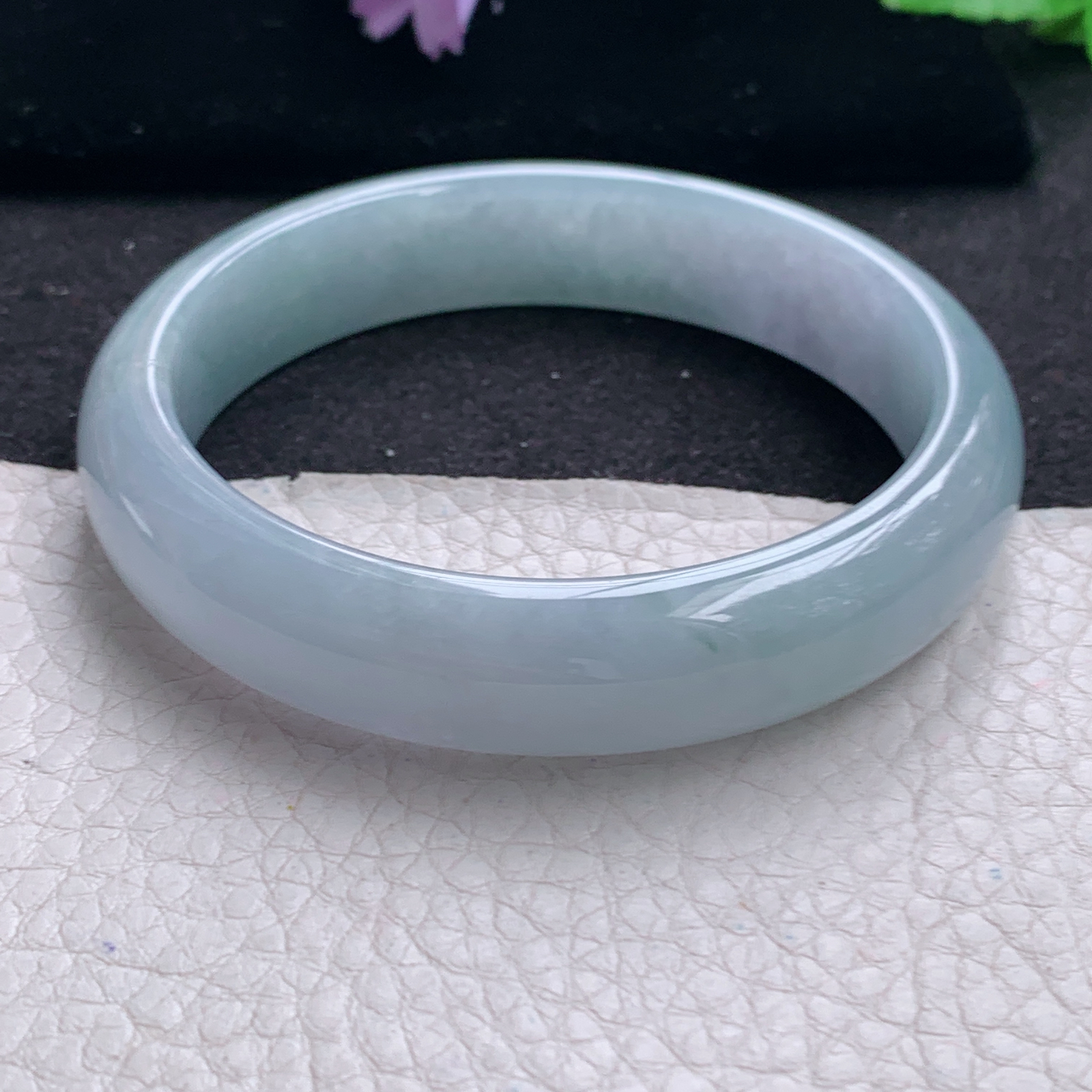 xc实拍58.5*13.6*8平安镯 天然缅甸翡翠A货手镯淡紫底宽边玉手环