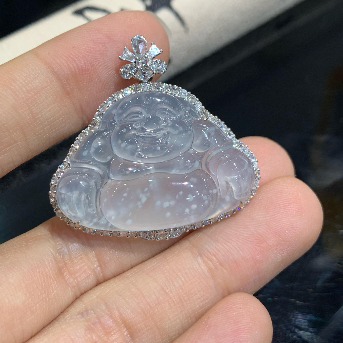 冰种雪花棉佛公吊坠 尺寸33.2-34.7-9.2毫米