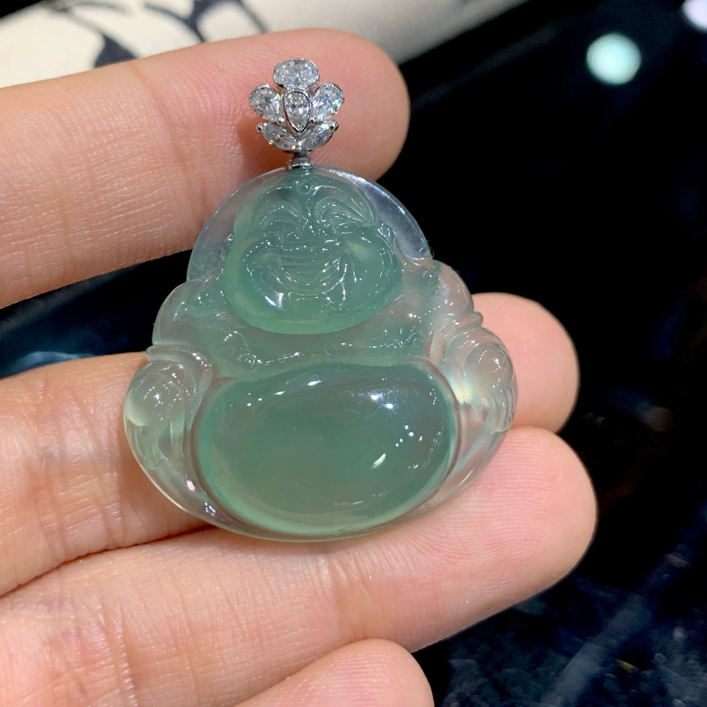 冰种深晴底佛公吊坠 尺寸36.3-30.3-5.8毫米