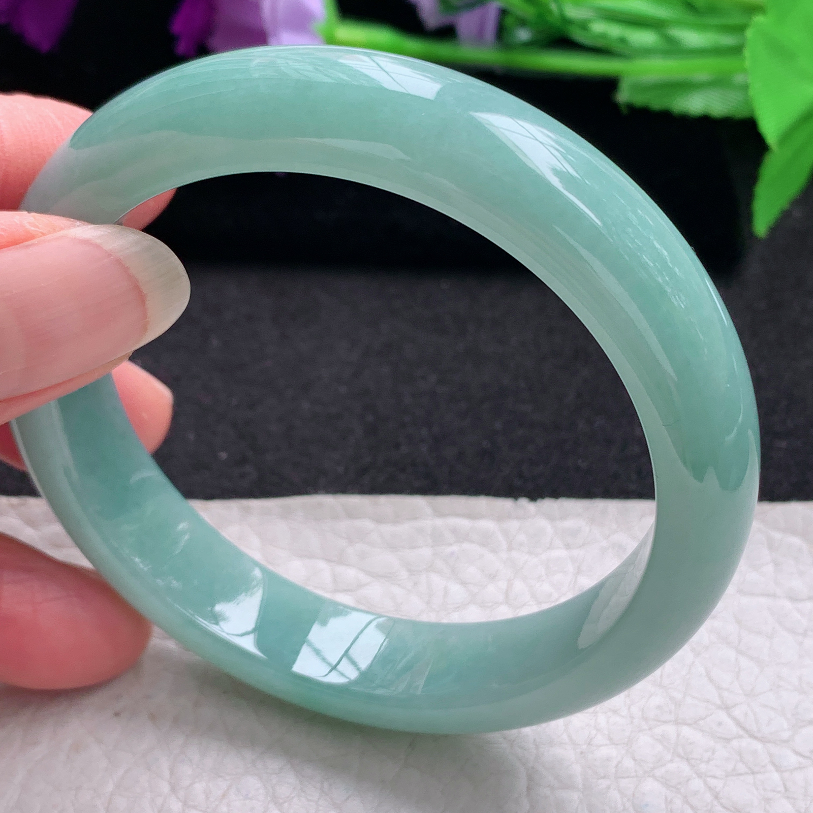 js纯美款56*12.5*7.8平安镯 缅甸翡翠a货玉手镯精美晴绿正圈玉手环