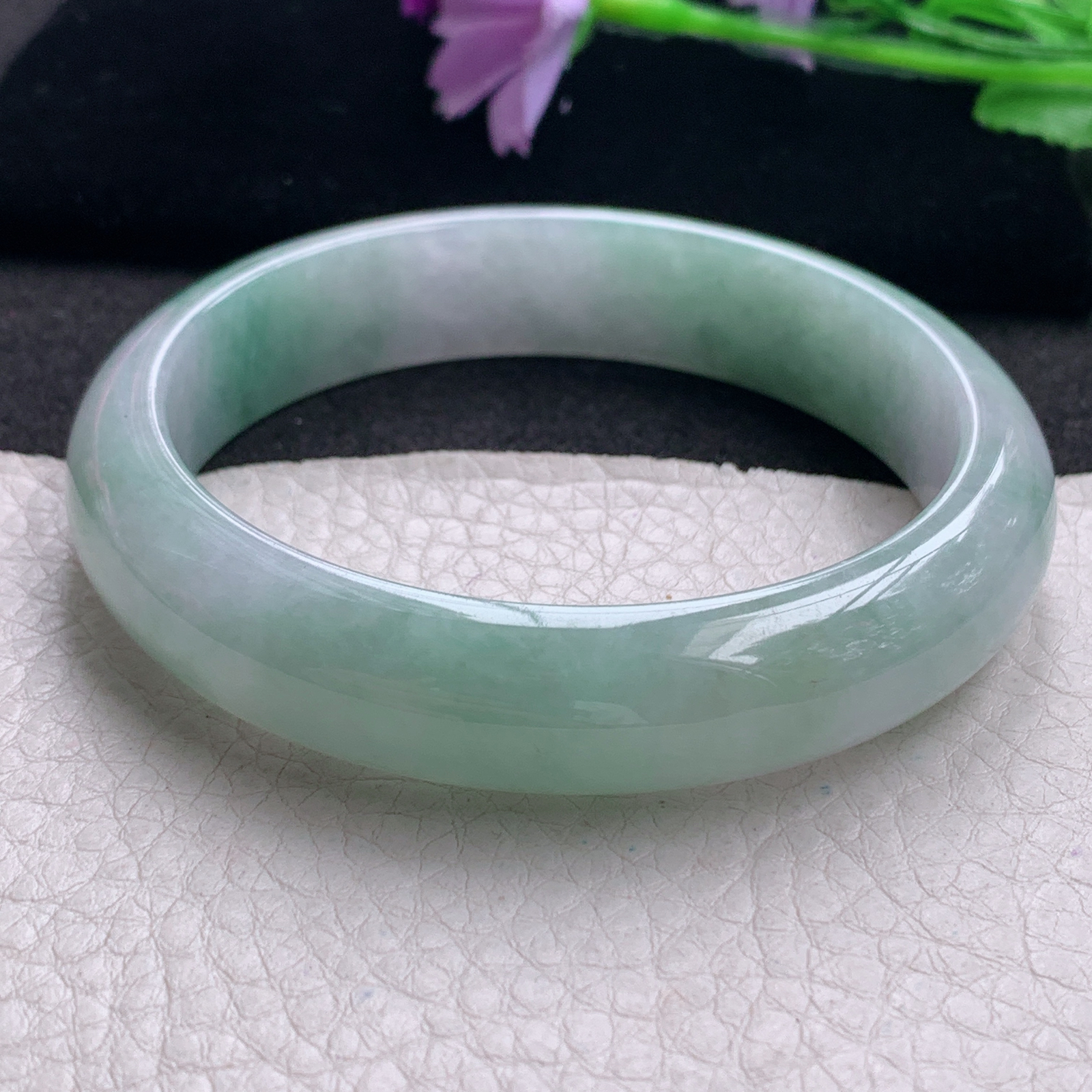 hh大圈口60*13.8*7.8平安镯 缅甸翡翠a货玉手镯精美飘绿正圈玉手环